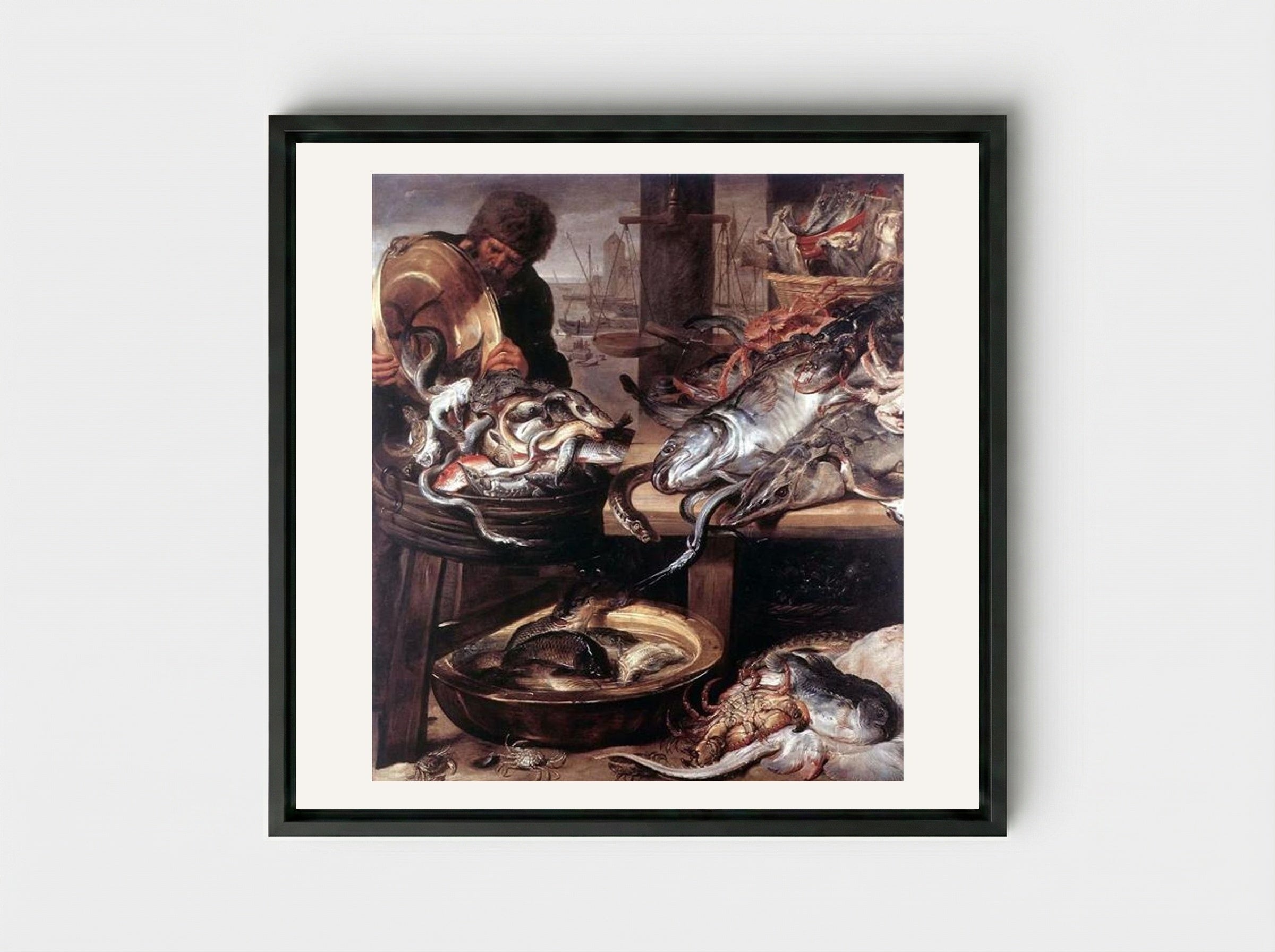 The Fishmonger - Frans Snyders - Framed Canvas Black