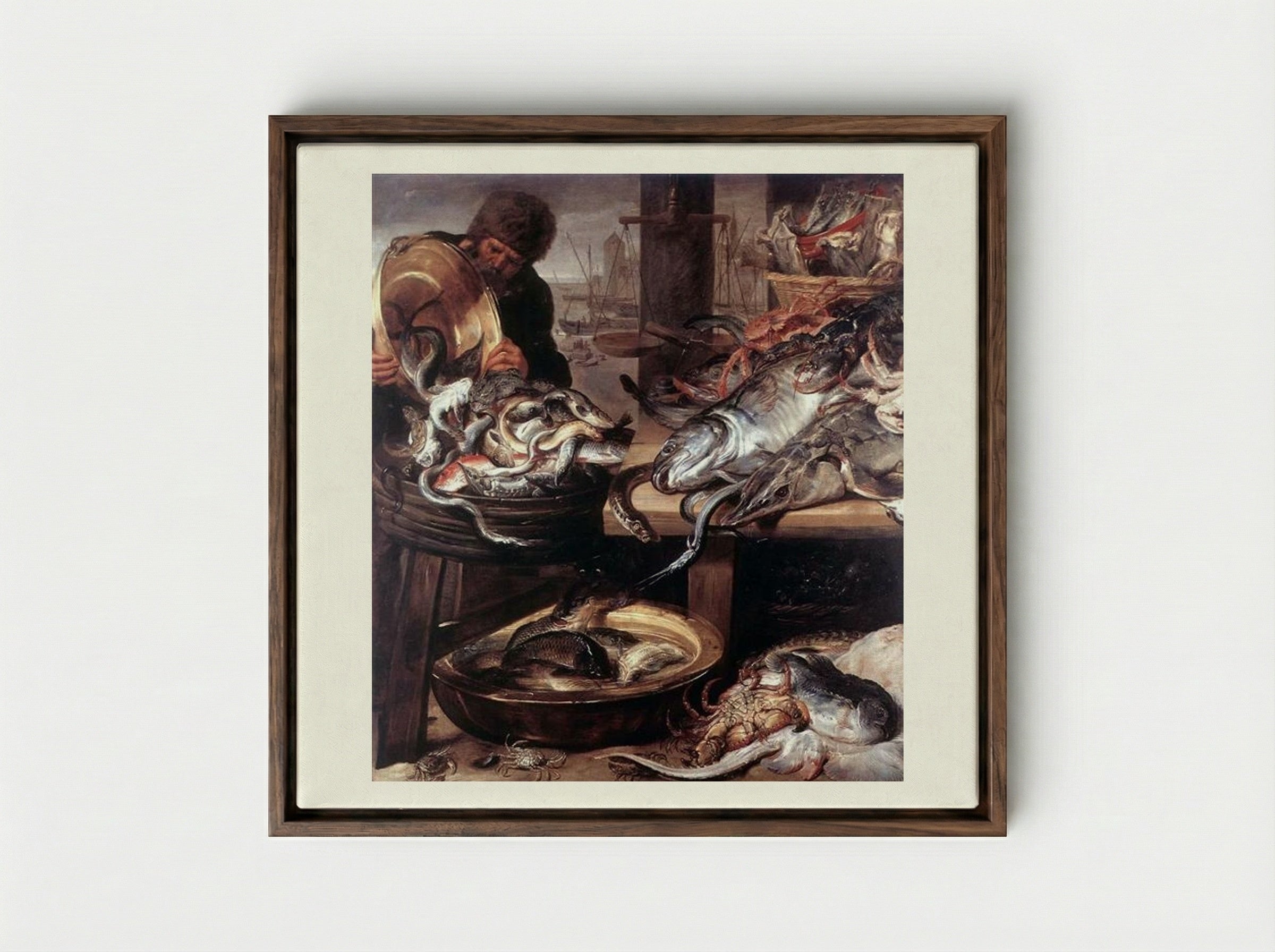 The Fishmonger - Frans Snyders - Framed Canvas Dark Wood