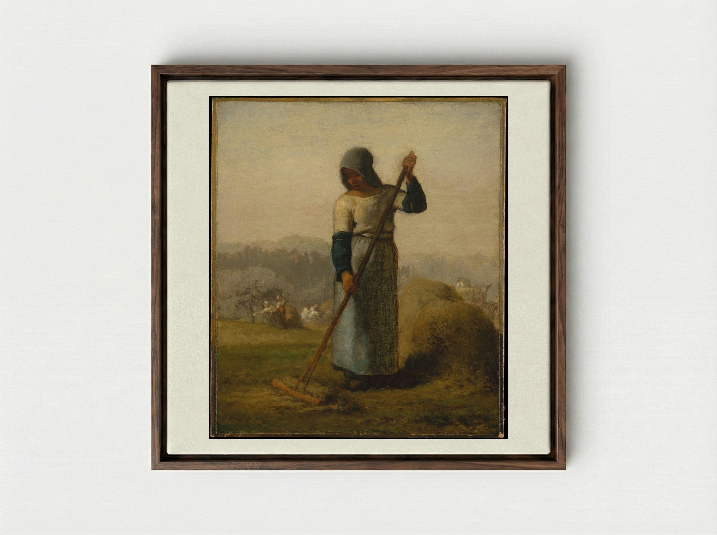 Woman with a Rake - Jean-François Millet - Framed Canvas Dark Wood