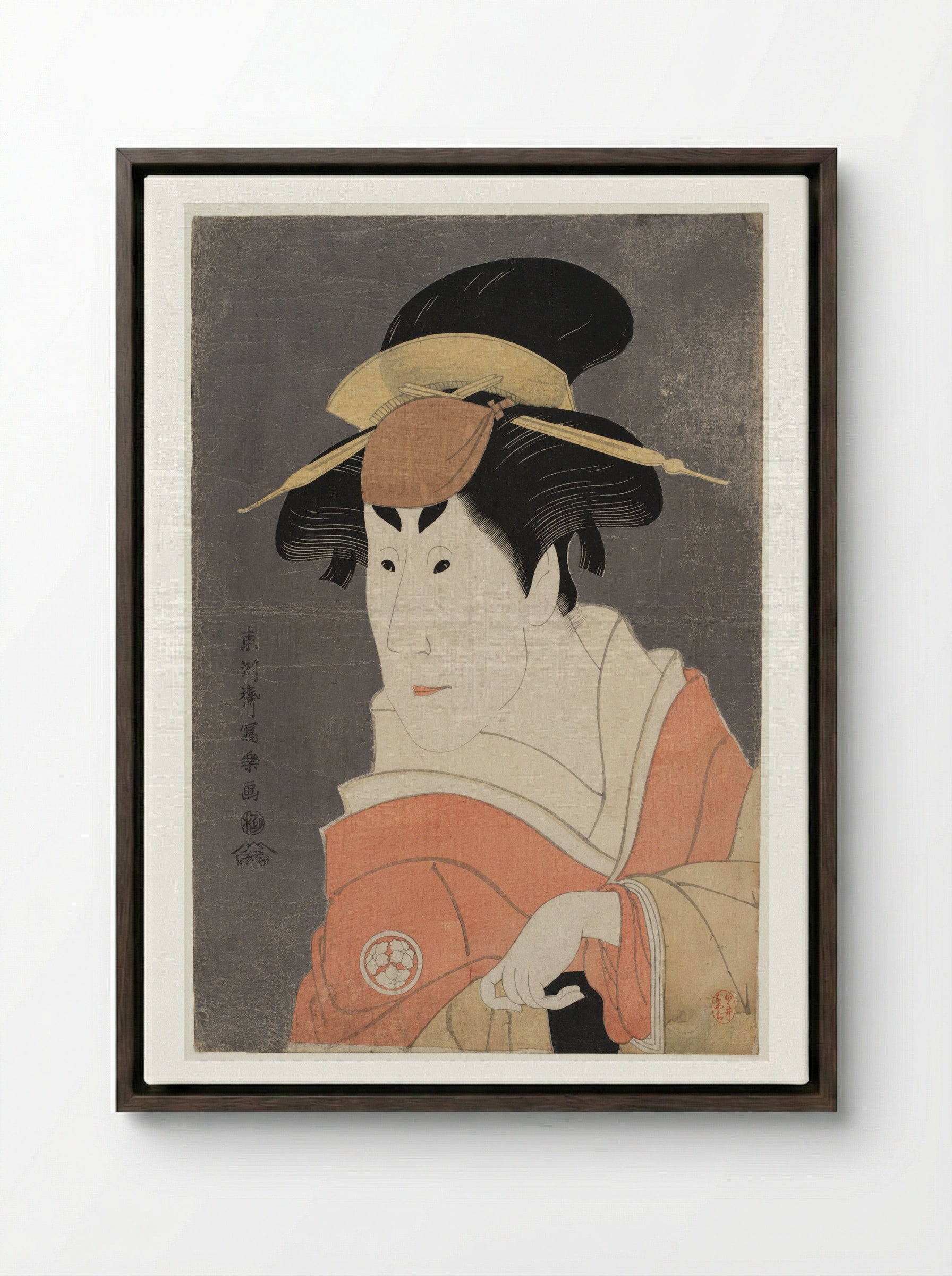 Actor Osagawa Tsuneyo 2nd - Tōshūsai Sharaku - Framed Canvas Dark Wood