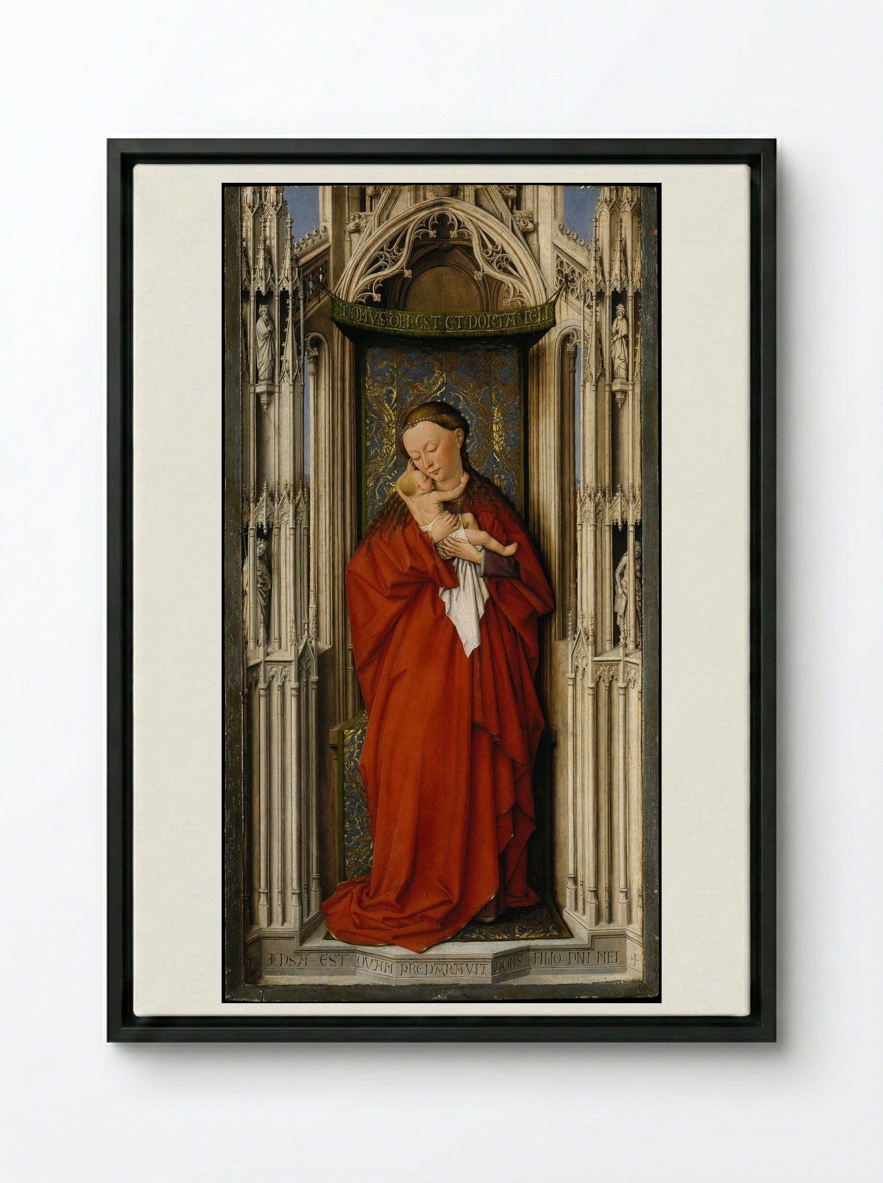 Virgin and Child in a Niche - Jan van Eyck - Framed Canvas Black