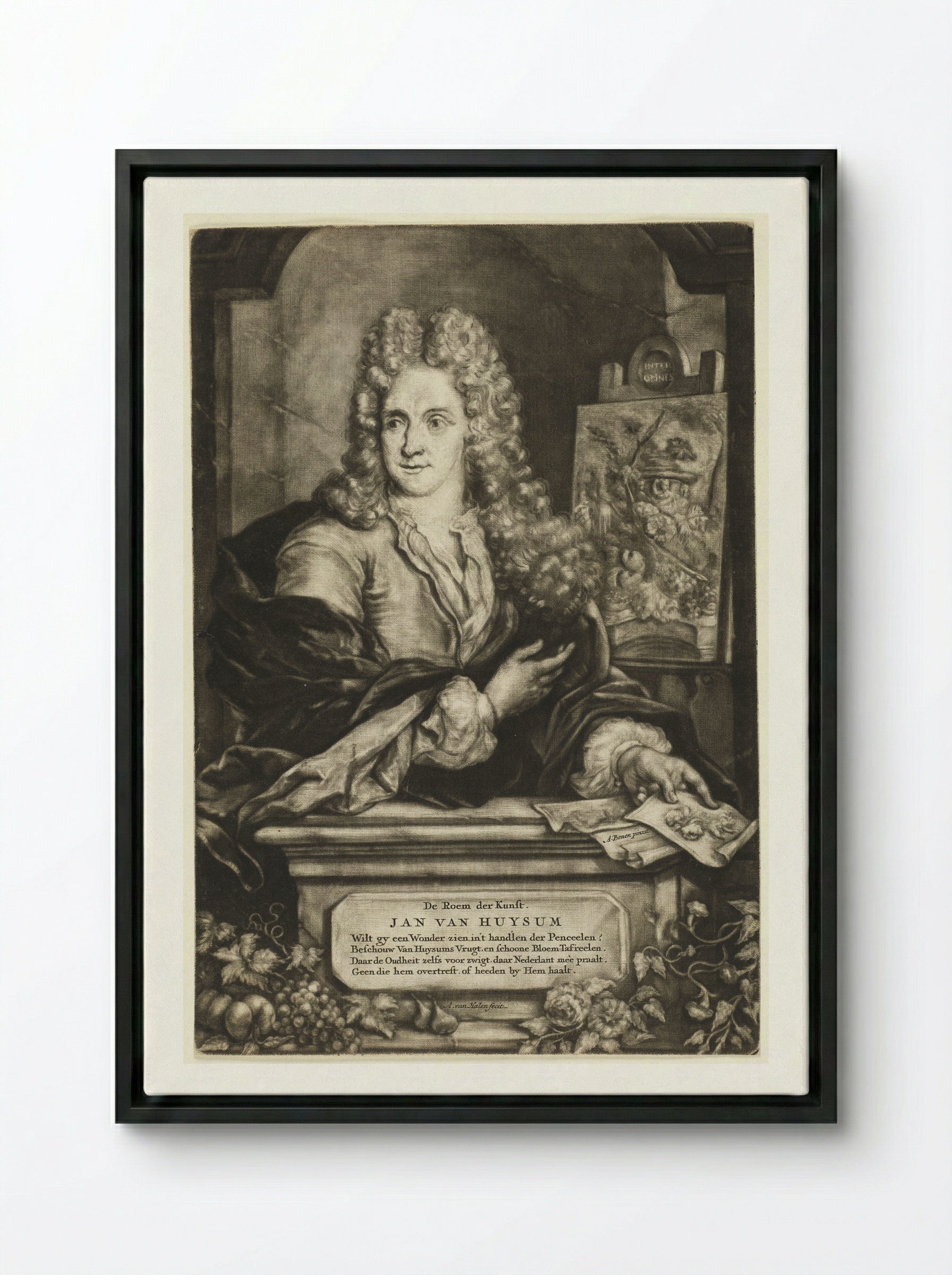 Portrait of Jan van Huysum - Arnoud van Halen - Framed Canvas Black