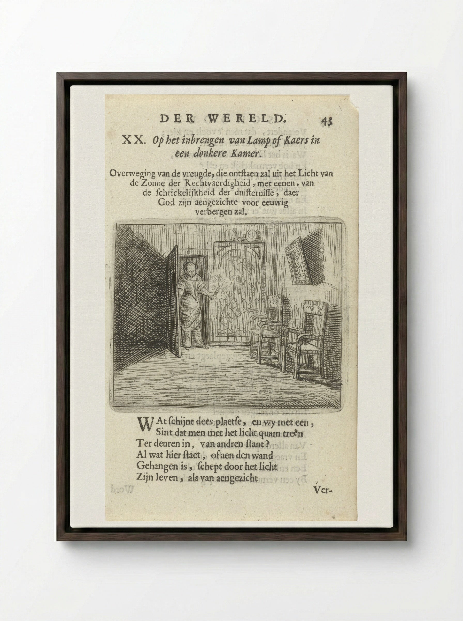Vrouw met kaars in een duistere kamer - Arnold Houbraken - Framed Canvas Dark Wood