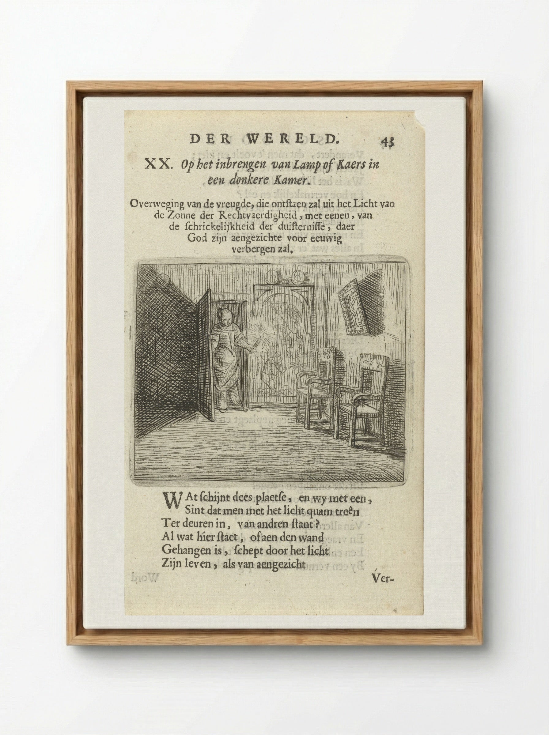 Vrouw met kaars in een duistere kamer - Arnold Houbraken - Framed Canvas Wood