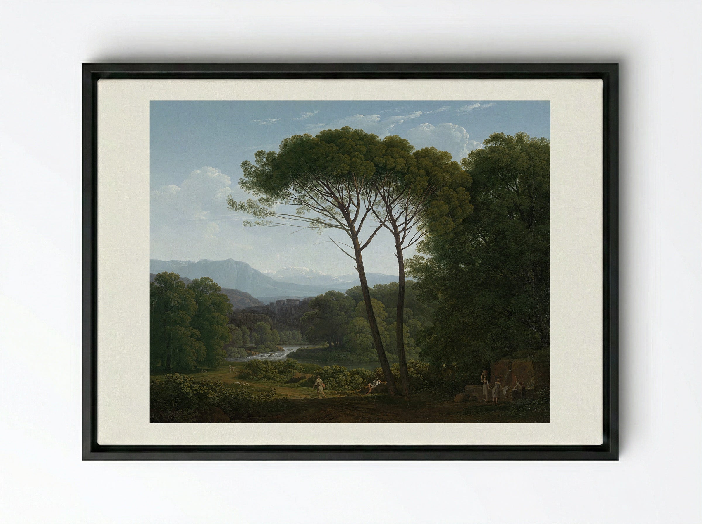 Italianate Landscape with Pines - Hendrik Voogd - Framed Canvas Black