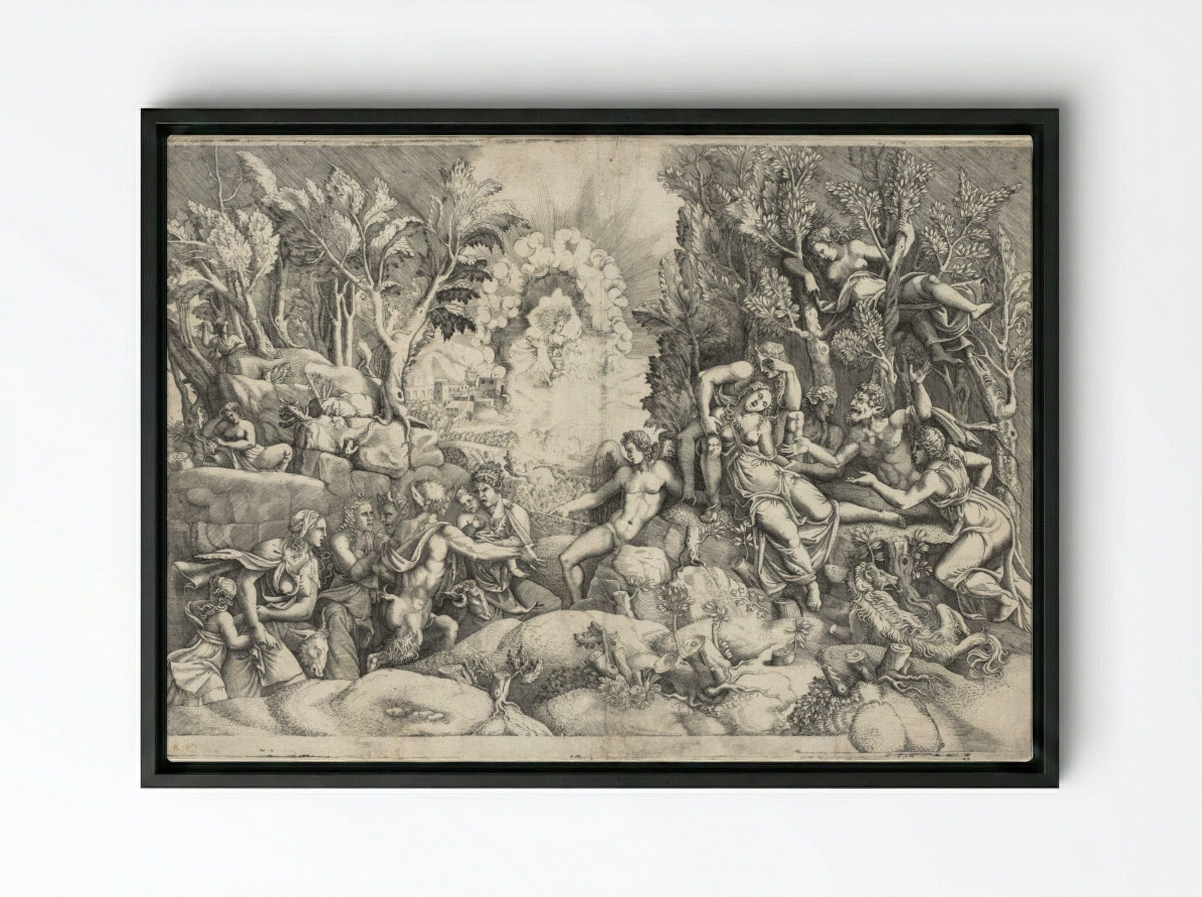 The Death of Procris - Giorgio Ghisi - Framed Canvas Black
