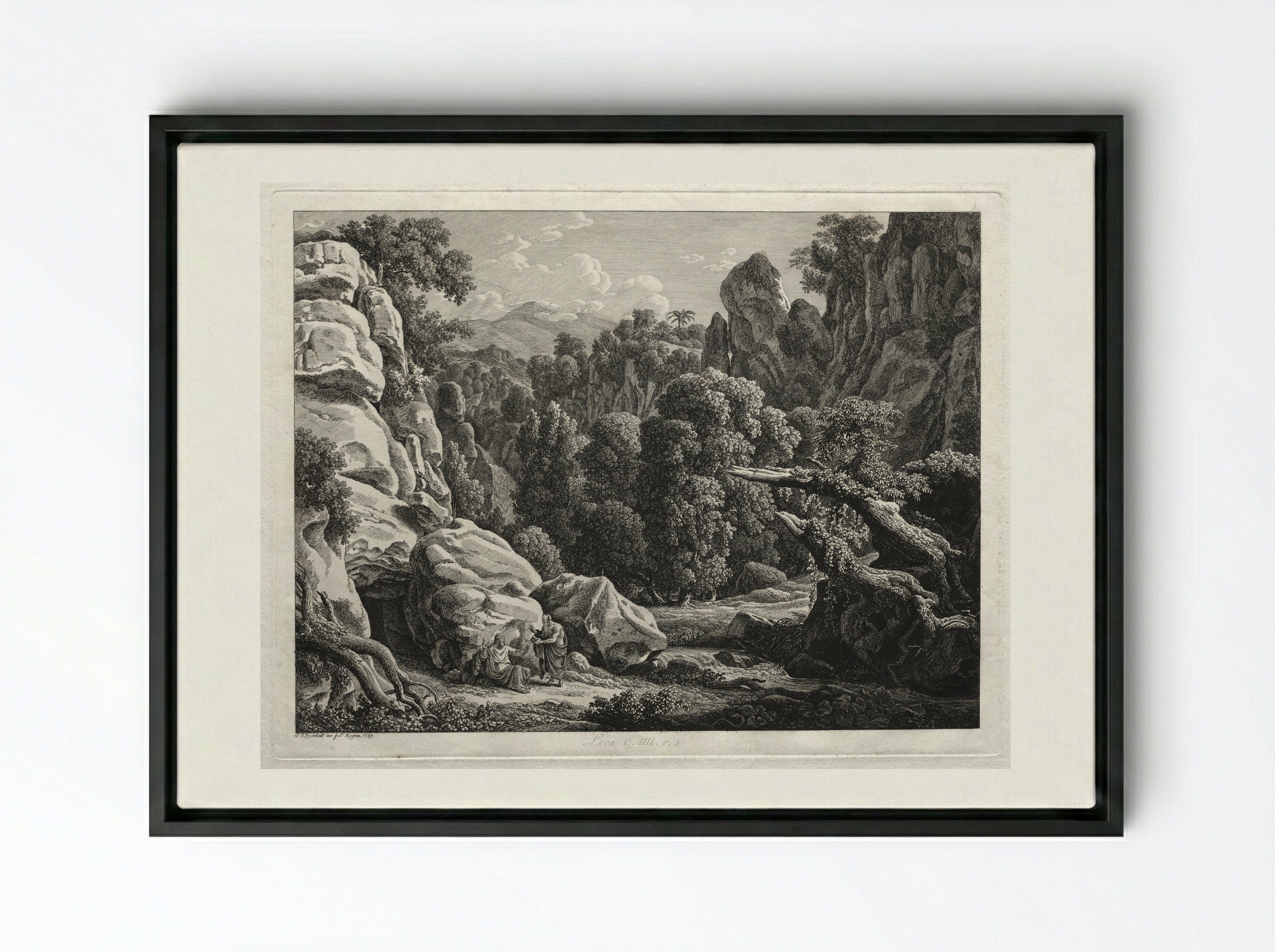Heroic Landscape: The Satyr and the Nymph - Johann Christian Reinhart - Framed Canvas Black