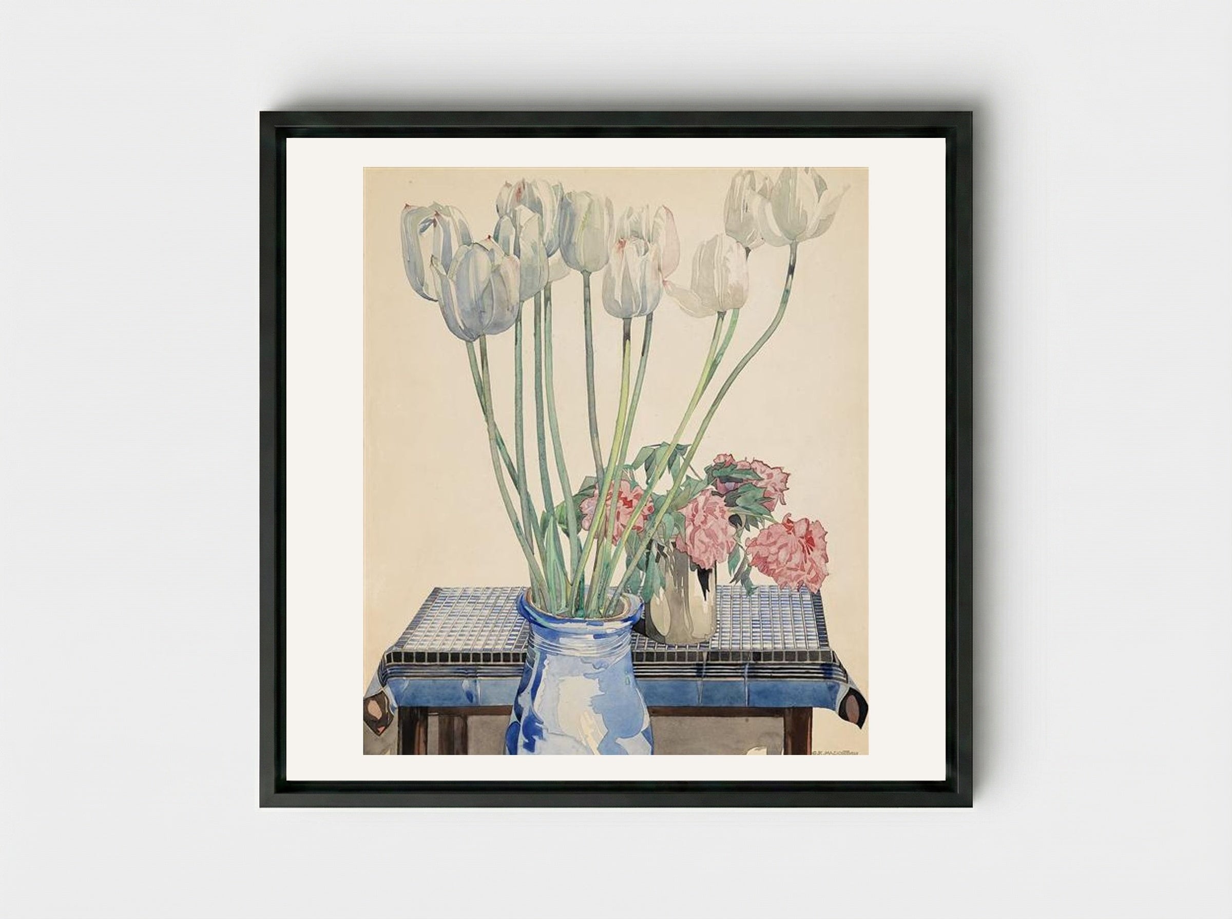 White Tulips - Charles Rennie Mackintosh - Framed Canvas Black