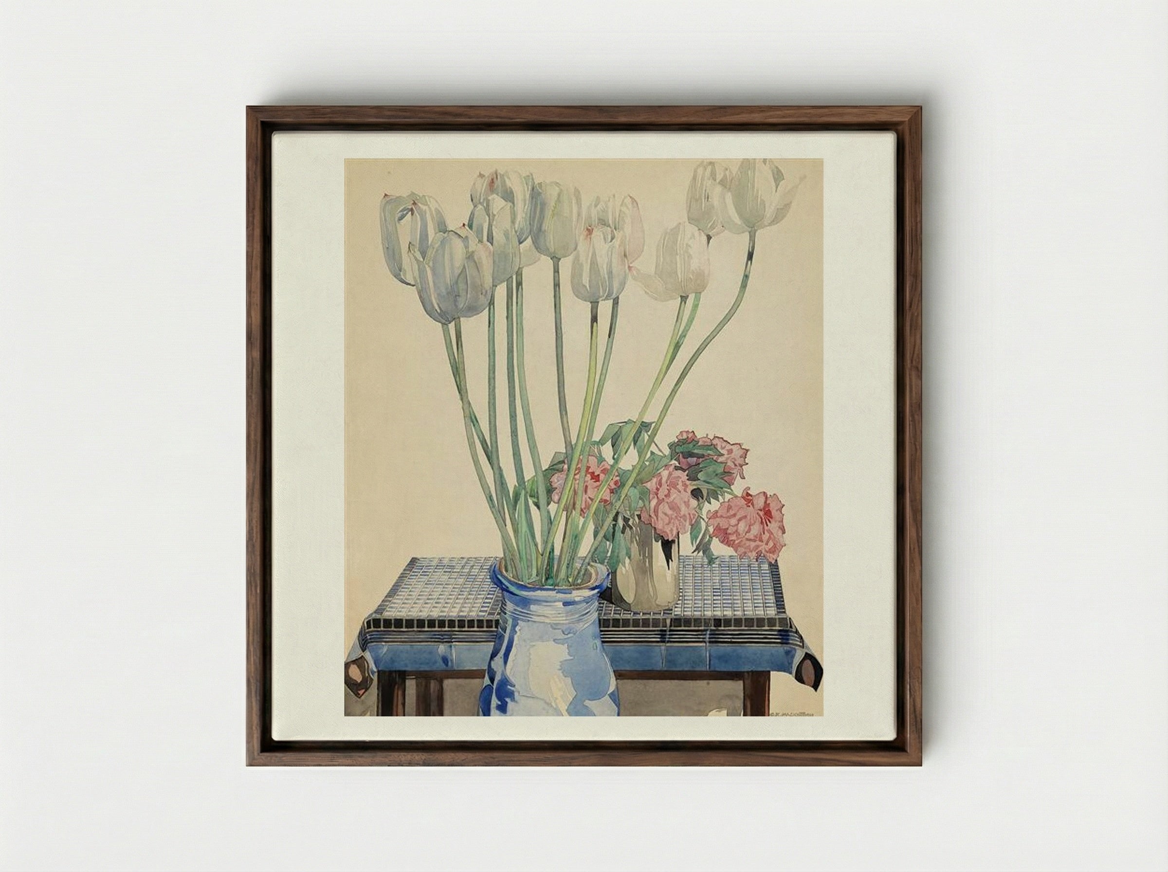 White Tulips - Charles Rennie Mackintosh - Framed Canvas Dark Wood