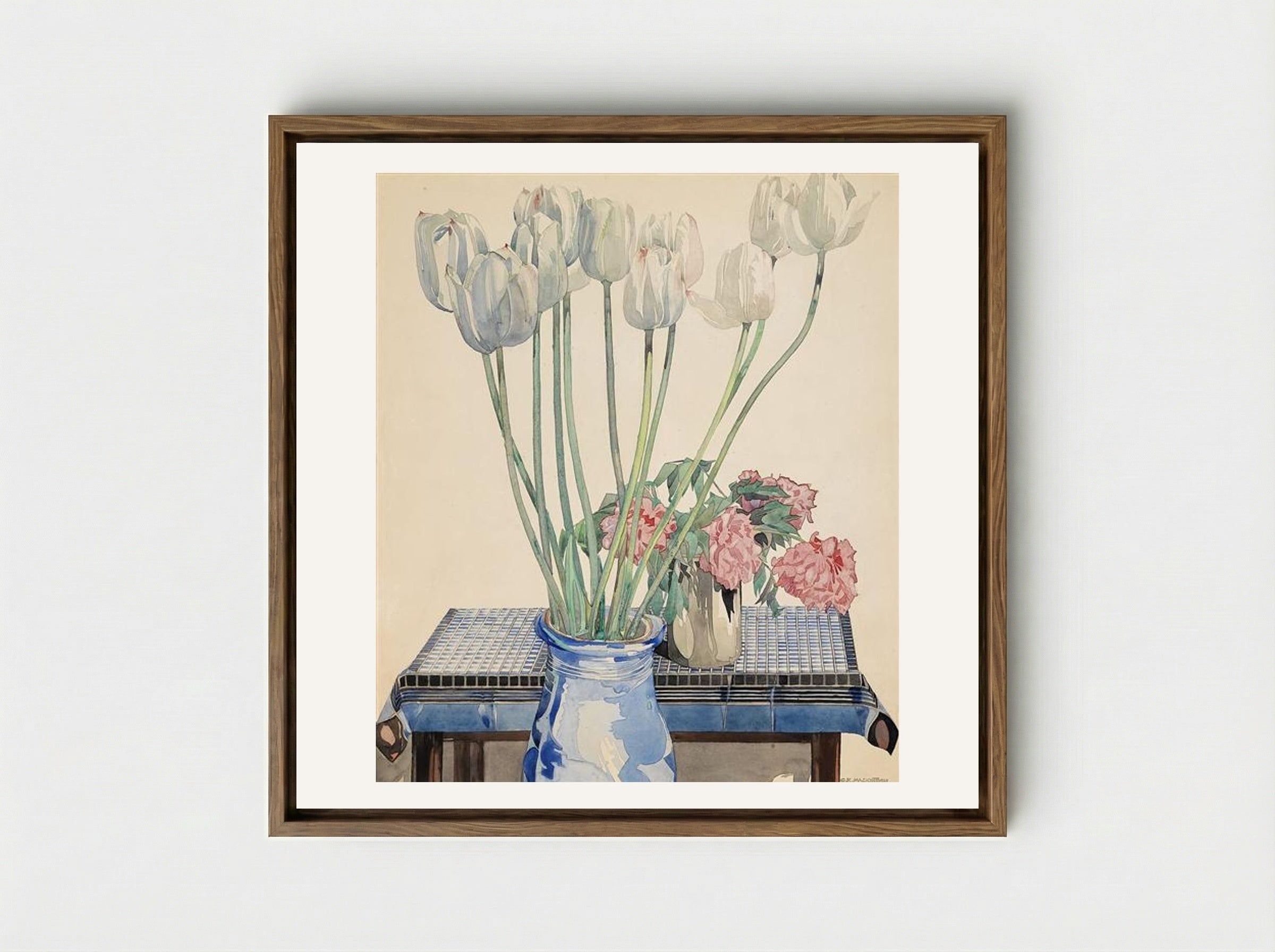 White Tulips - Charles Rennie Mackintosh - Framed Canvas Wood