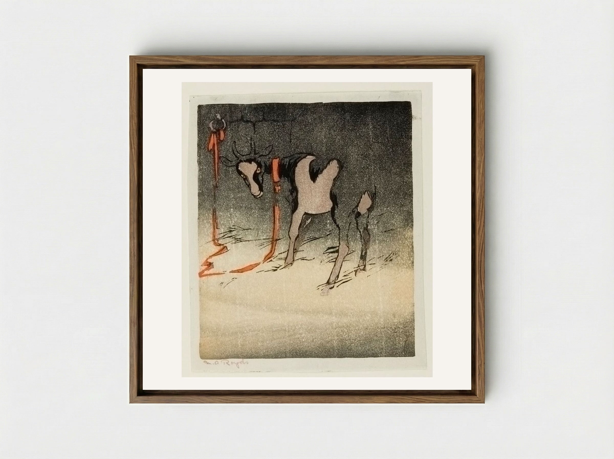 The Red Tether - Mabel Royds - Framed Canvas Wood