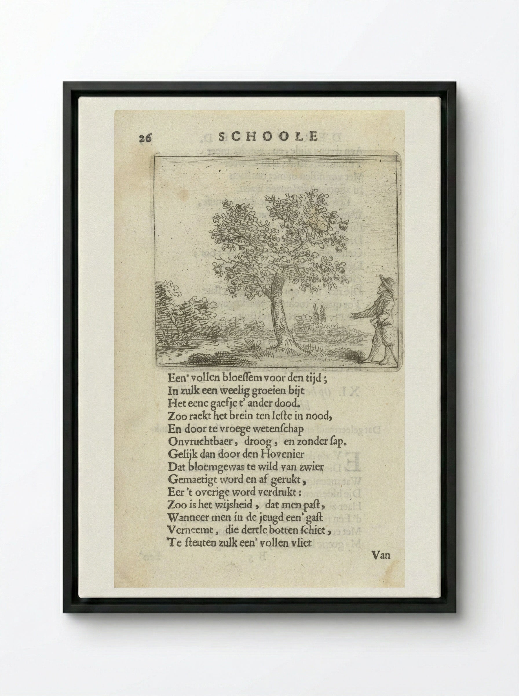 Figuur bij een appelboom - Arnold Houbraken - Framed Canvas Black
