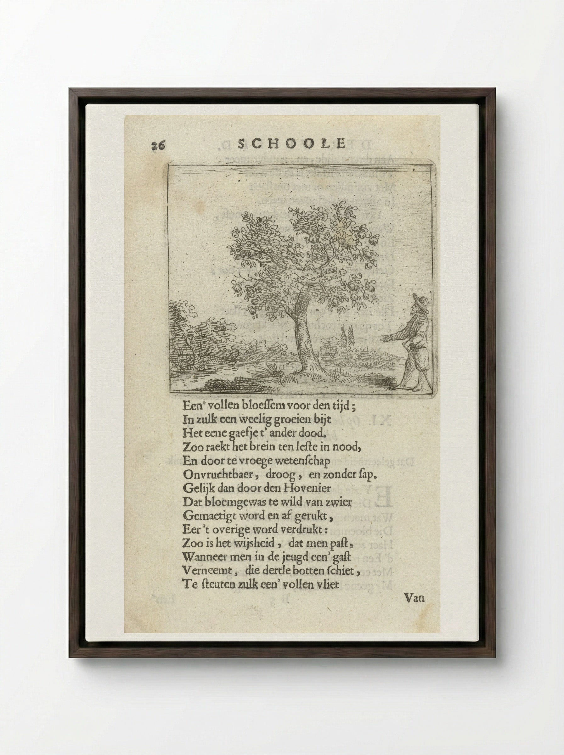 Figuur bij een appelboom - Arnold Houbraken - Framed Canvas Dark Wood