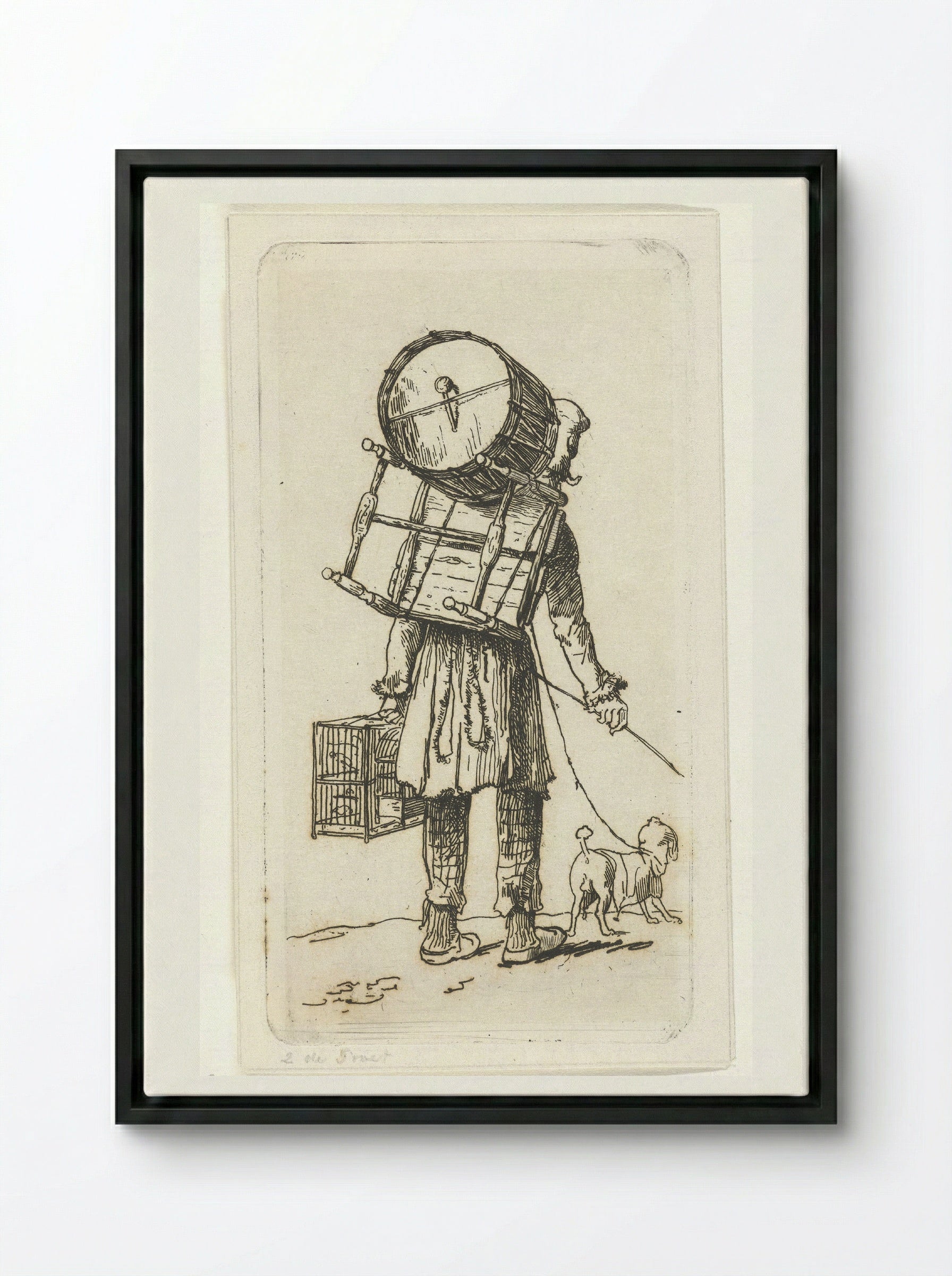 Straatmuzikant met hond - Jacobus Ludovicus Cornet - Framed Canvas Black