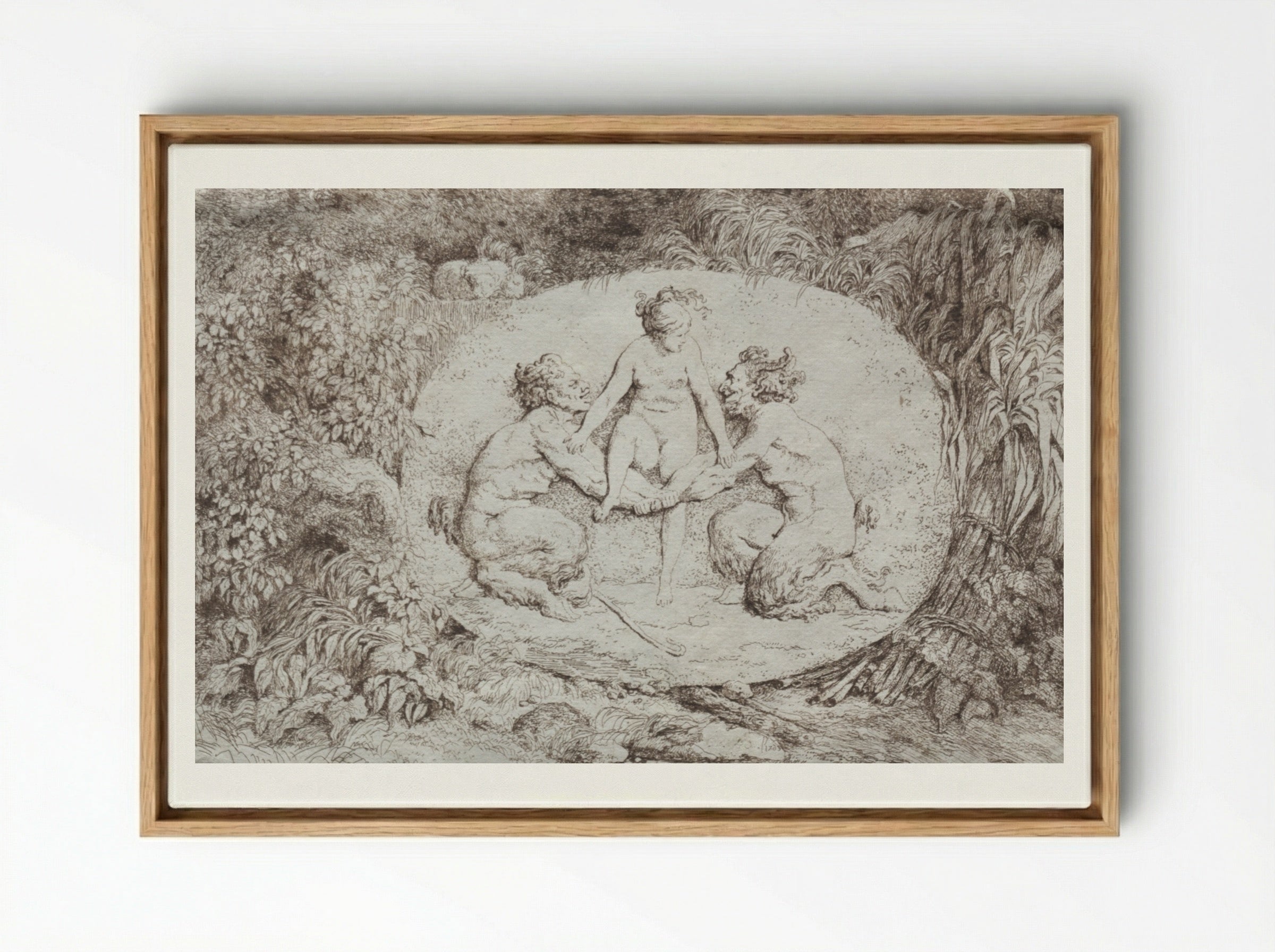 Bacchanales: Nymph Supported by Two Satyrs - Jean-Honoré Fragonard - Framed Canvas Wood