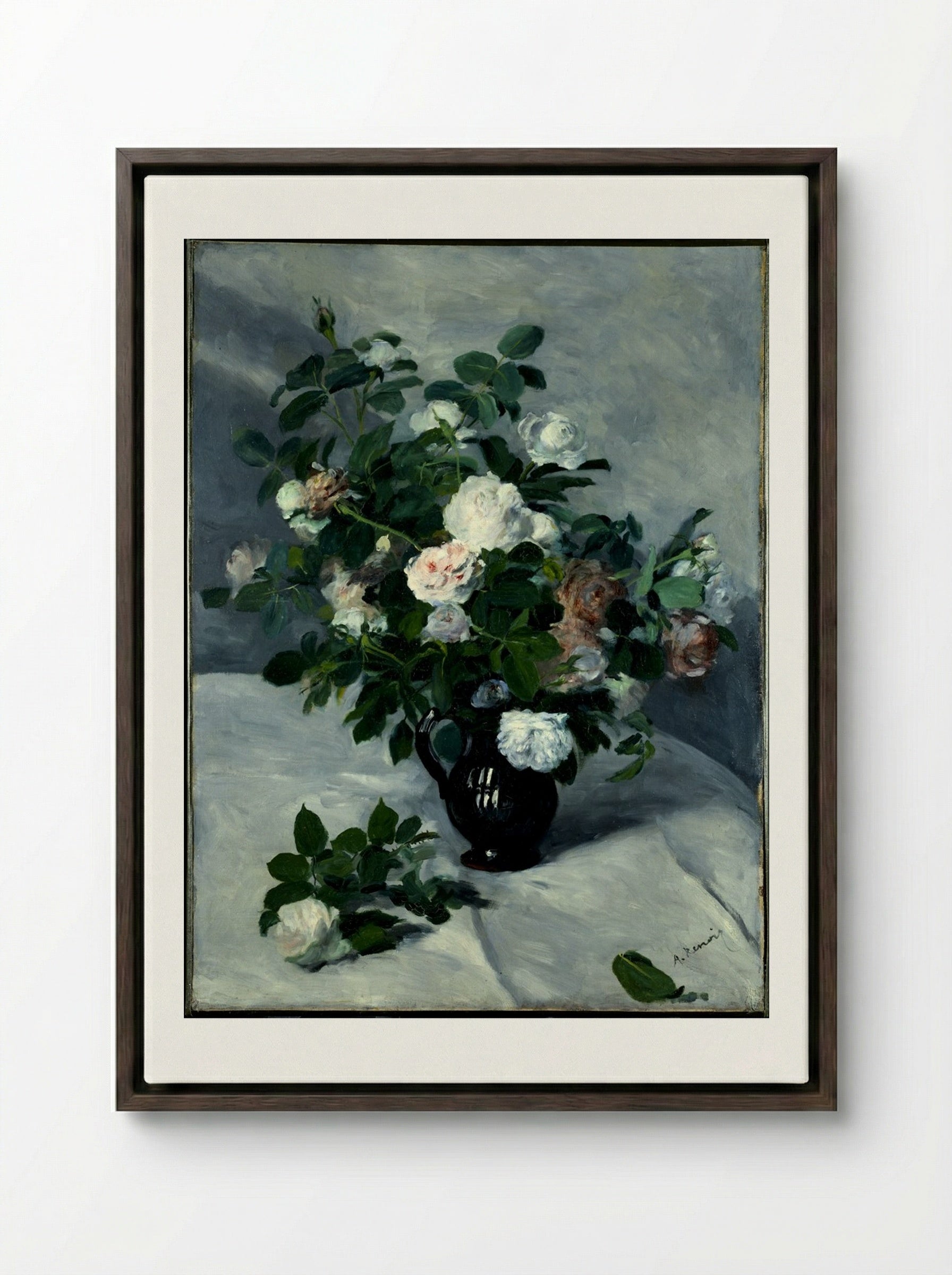 Still Life with Roses - Pierre-Auguste Renoir - Framed Canvas Dark Wood