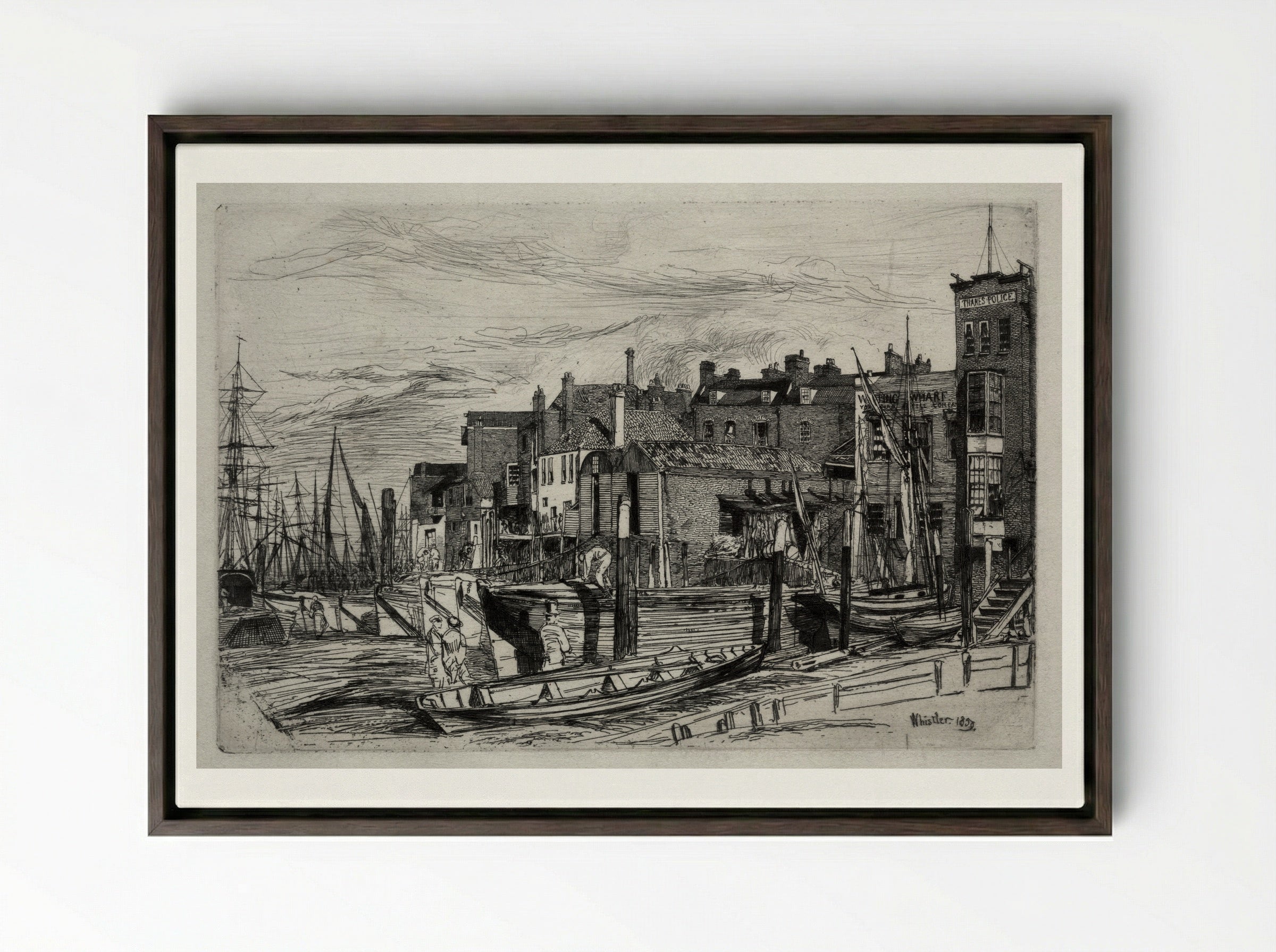Thames Police - James McNeill Whistler - Framed Canvas Dark Wood