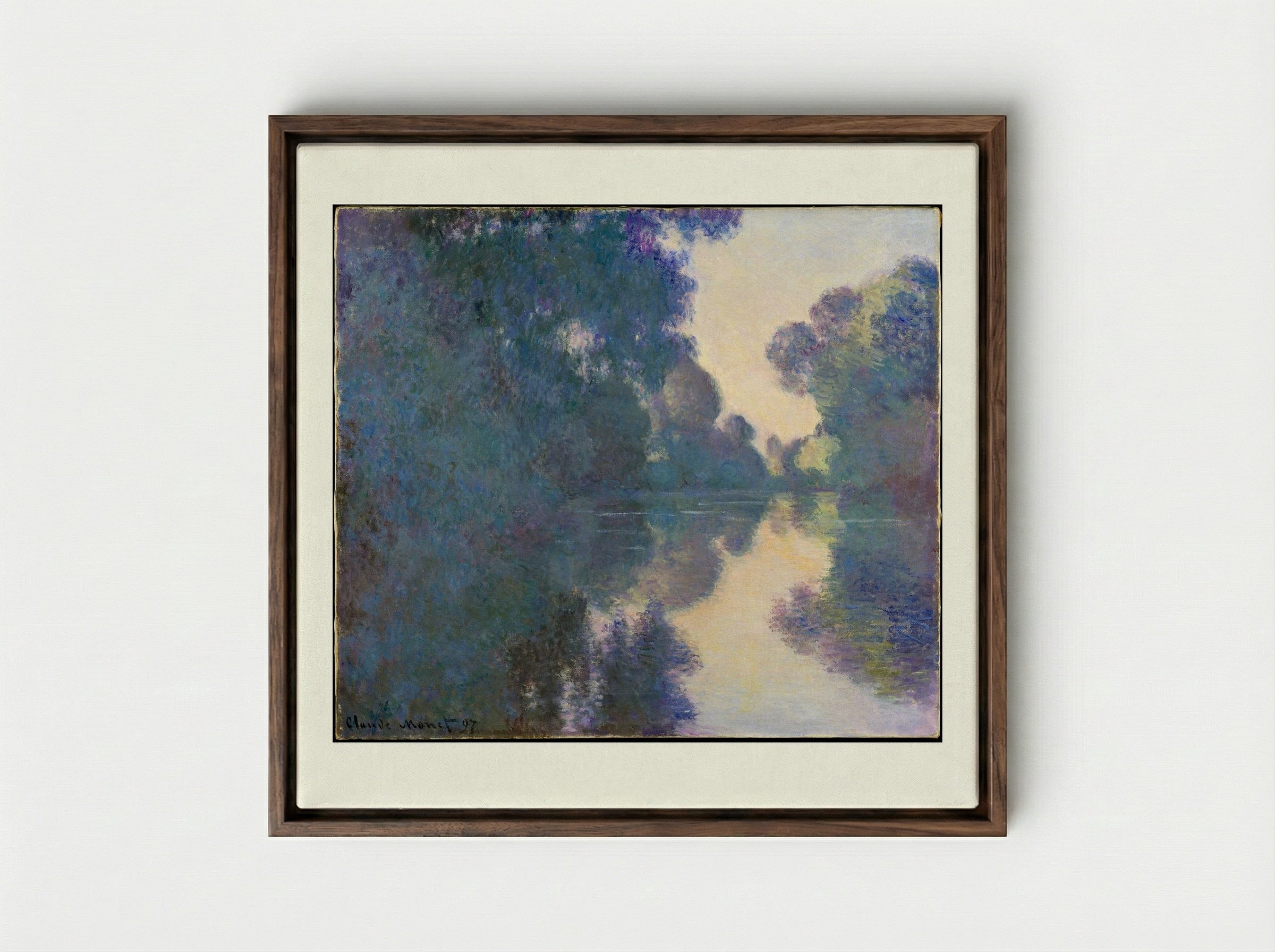 Morning on the Seine near Giverny - Claude Monet - Framed Canvas Dark Wood