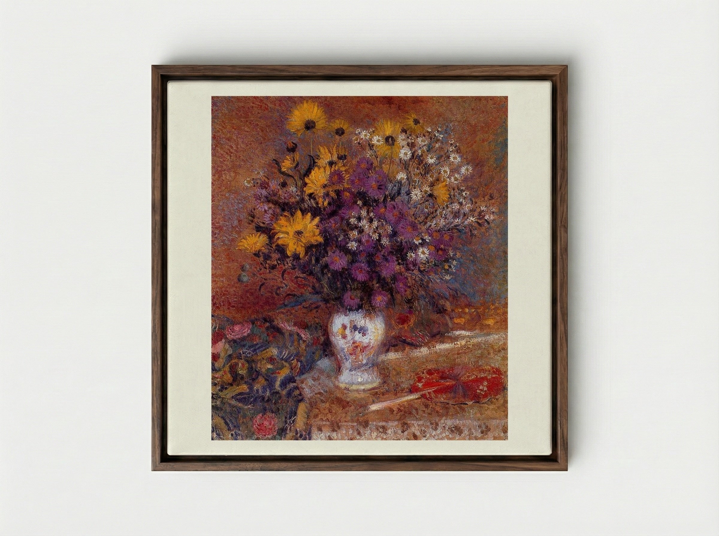 Vase of Flowers - Georges Lemmen - Framed Canvas Dark Wood