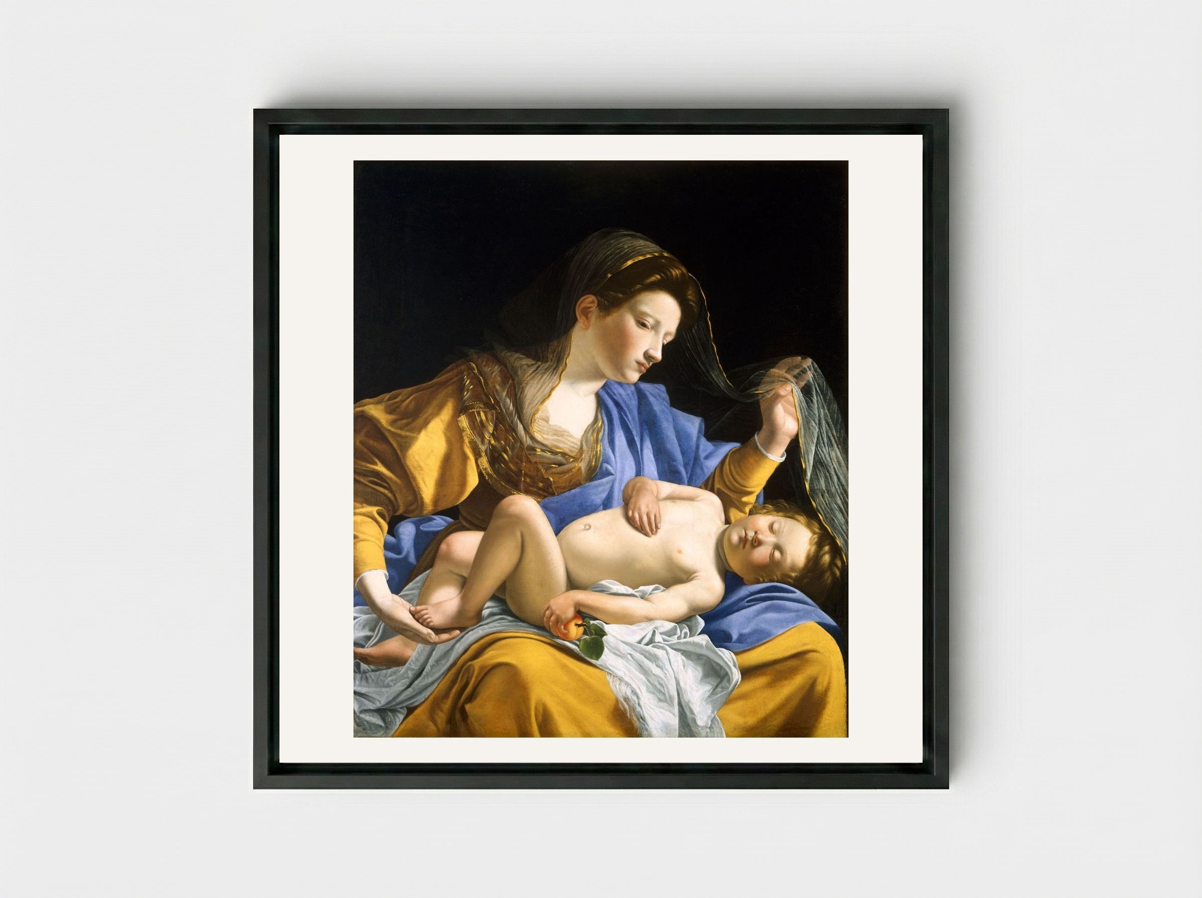 The Virgin with the Sleeping Christ Child - Orazio Gentileschi - Framed Canvas Black