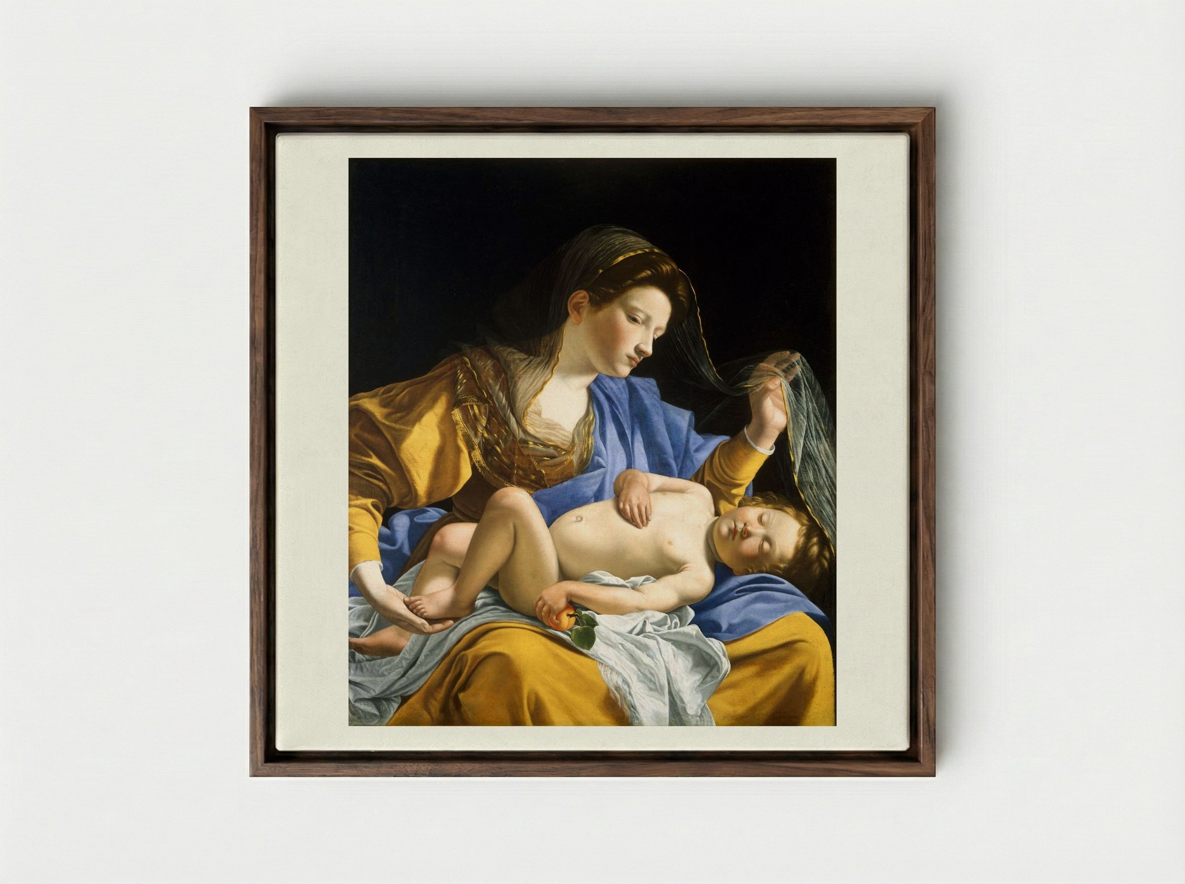 The Virgin with the Sleeping Christ Child - Orazio Gentileschi - Framed Canvas Dark Wood