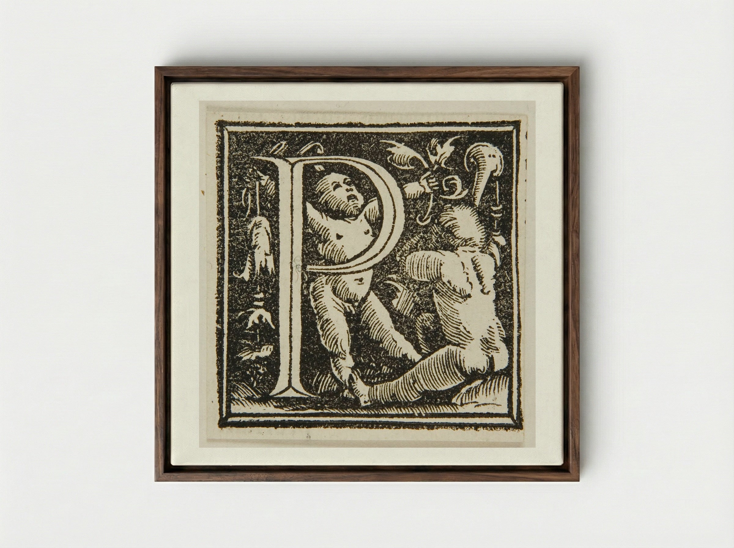 Letter P - Urs Graf - Framed Canvas Dark Wood