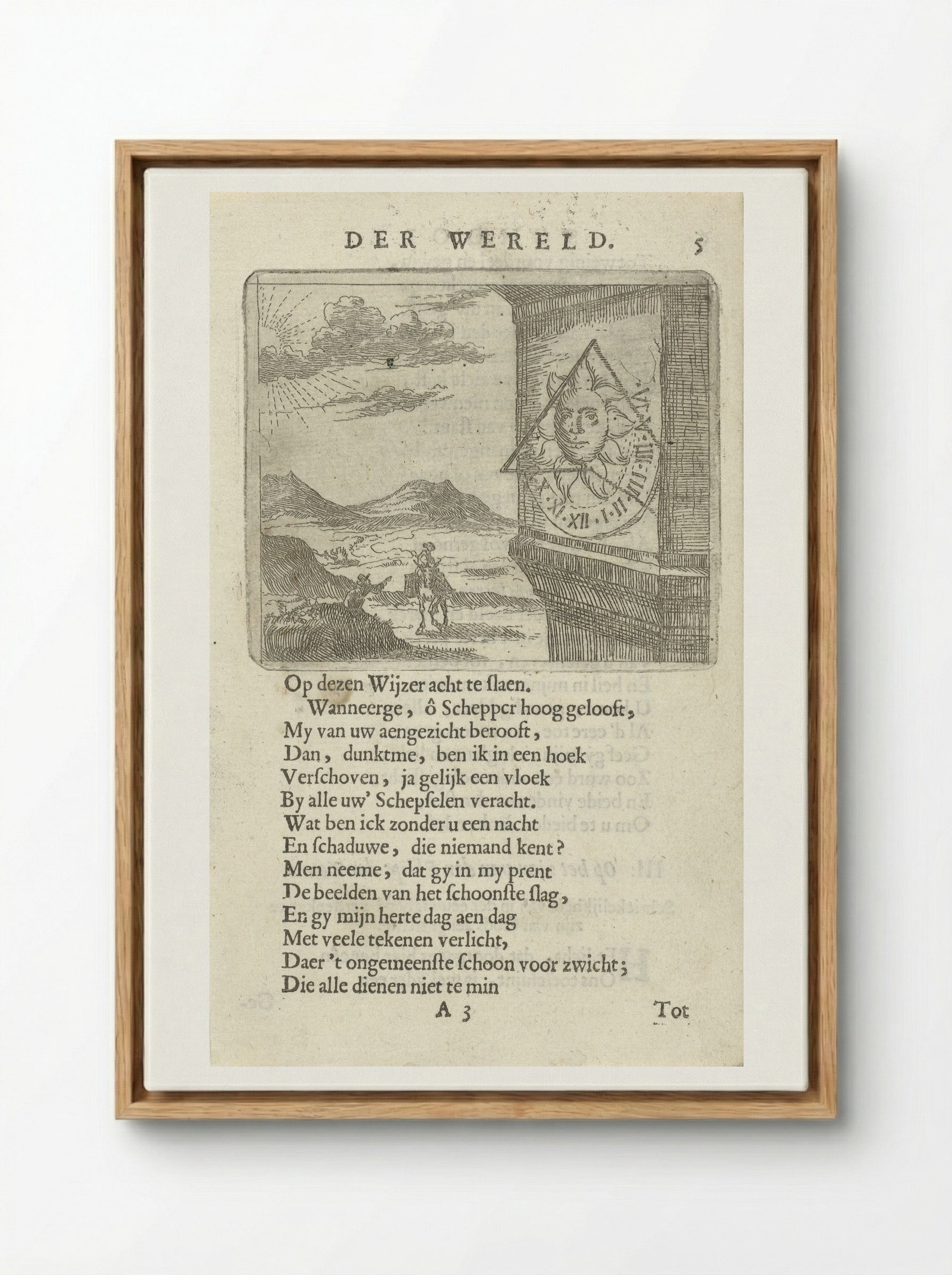Zonnewijzer in een landschap met twee figuren - Arnold Houbraken - Framed Canvas Wood