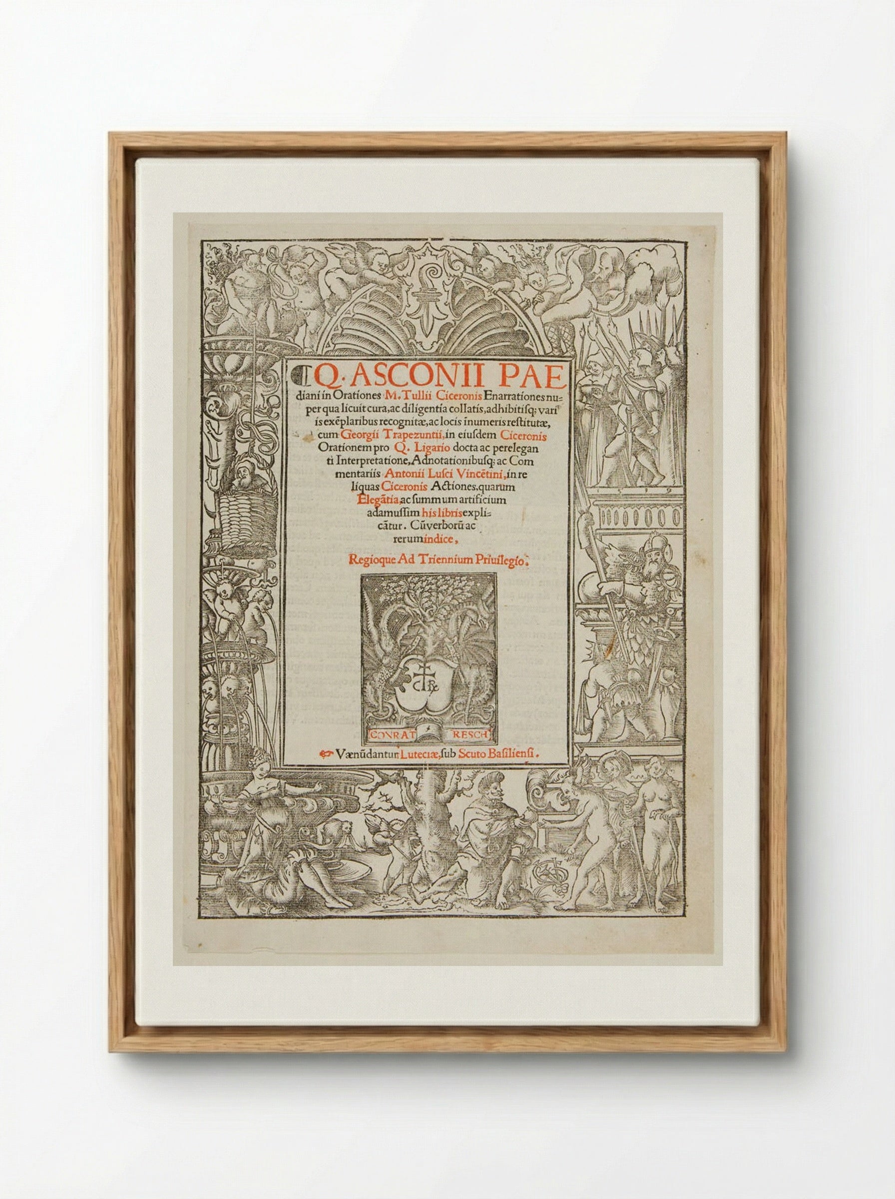 Title-Border with Pyramus and Thisbe, Judgment of Paris, etc. - Urs Graf - Framed Canvas Wood