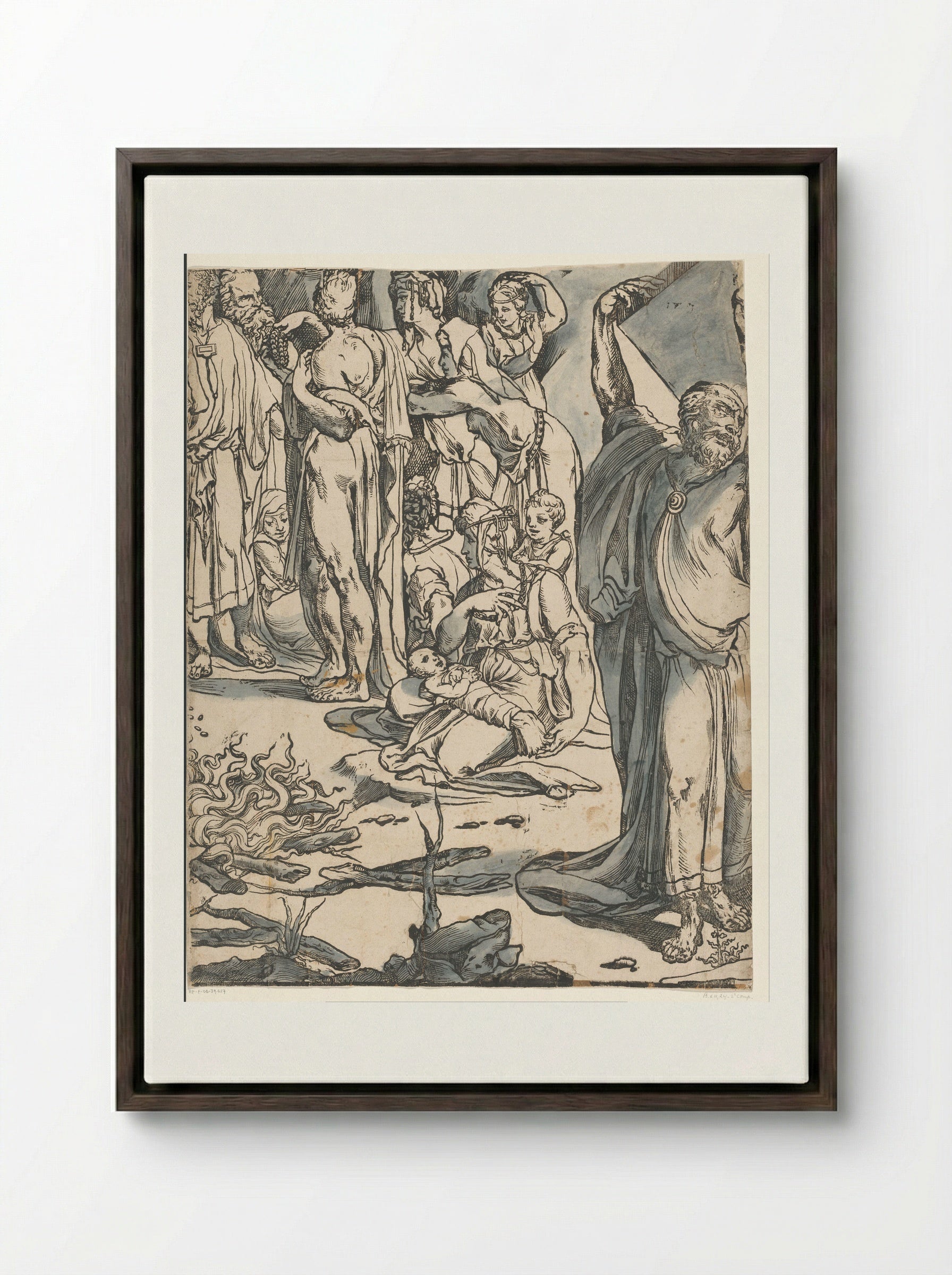 Moses Breaking the Tablets of the Law (Second Part) - Andrea Andreani - Framed Canvas Dark Wood