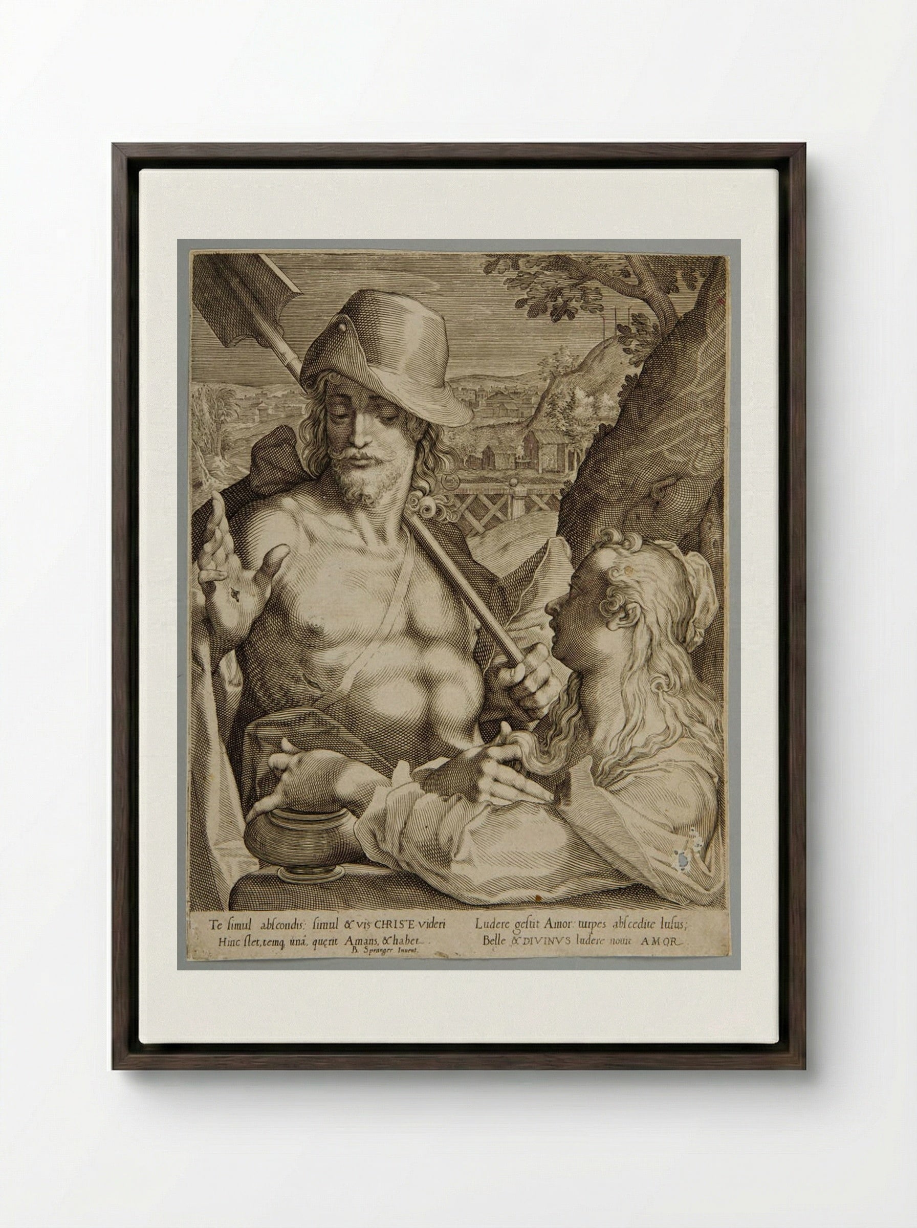 Christ as Gardener with Mary Magdalen - Aegidius Sadeler II - Framed Canvas Dark Wood