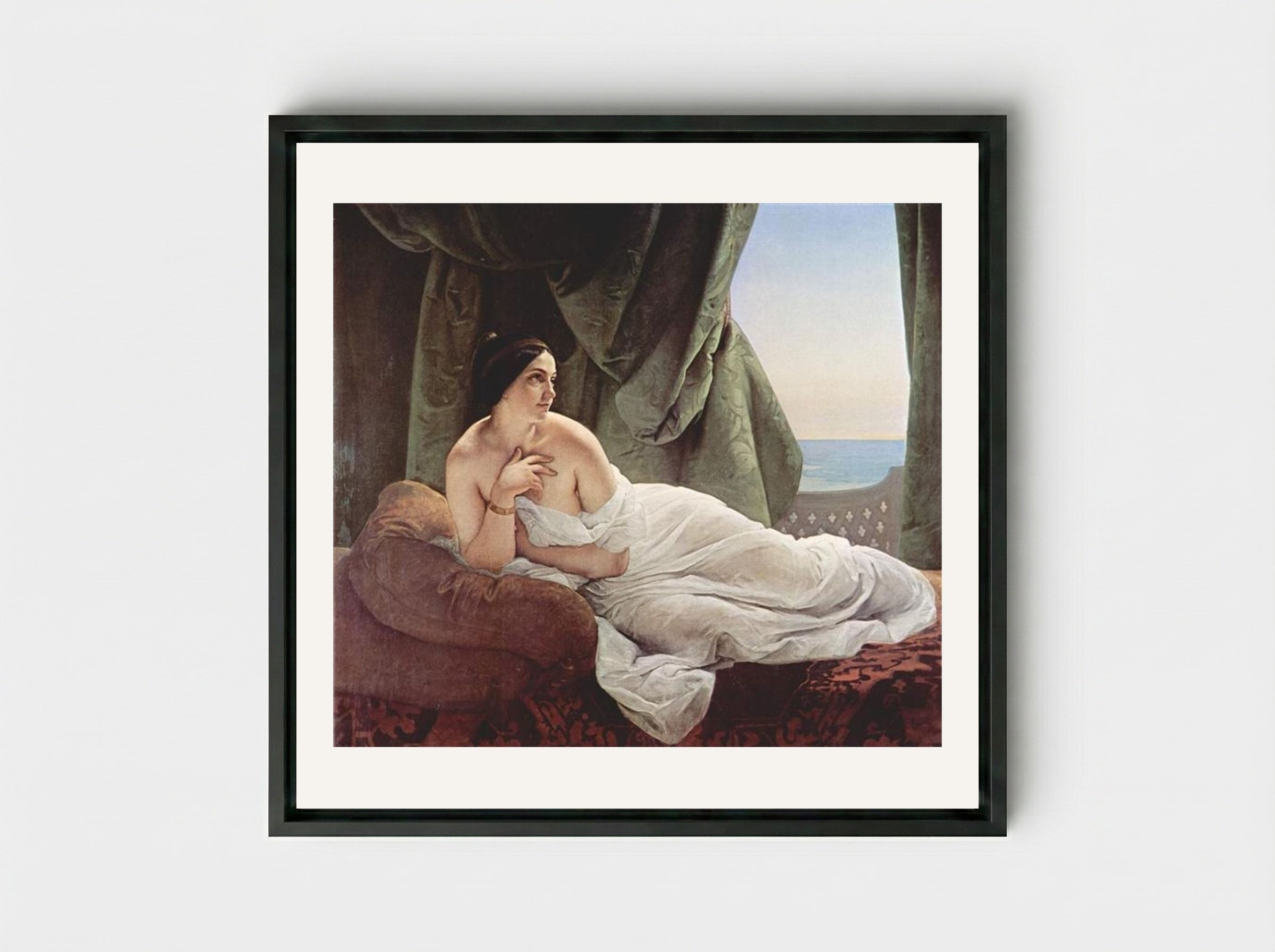 Reclining Odalisque - Francesco Hayez - Framed Canvas Black