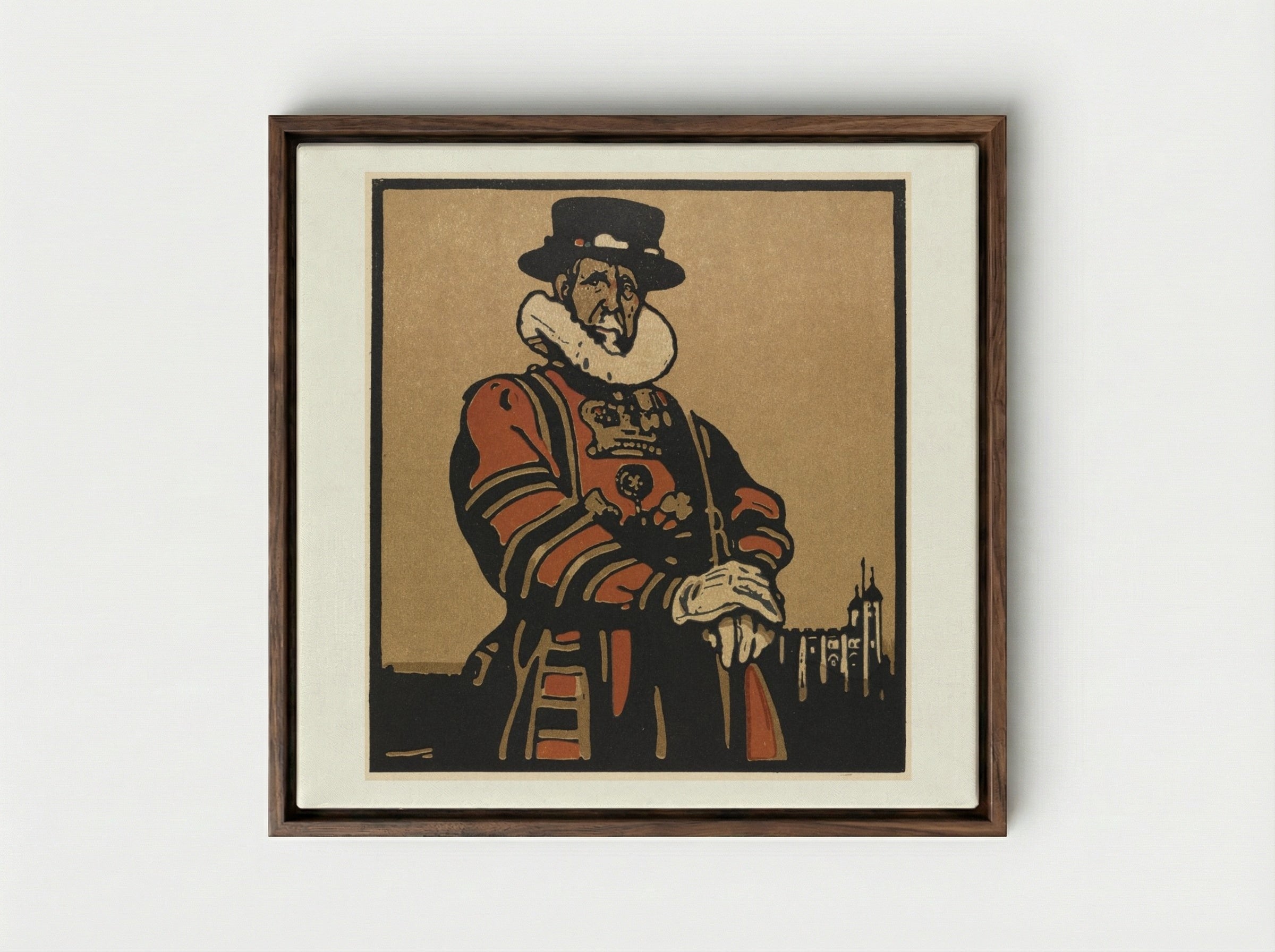 London Types: Beefeater - William Nicholson - Framed Canvas Dark Wood