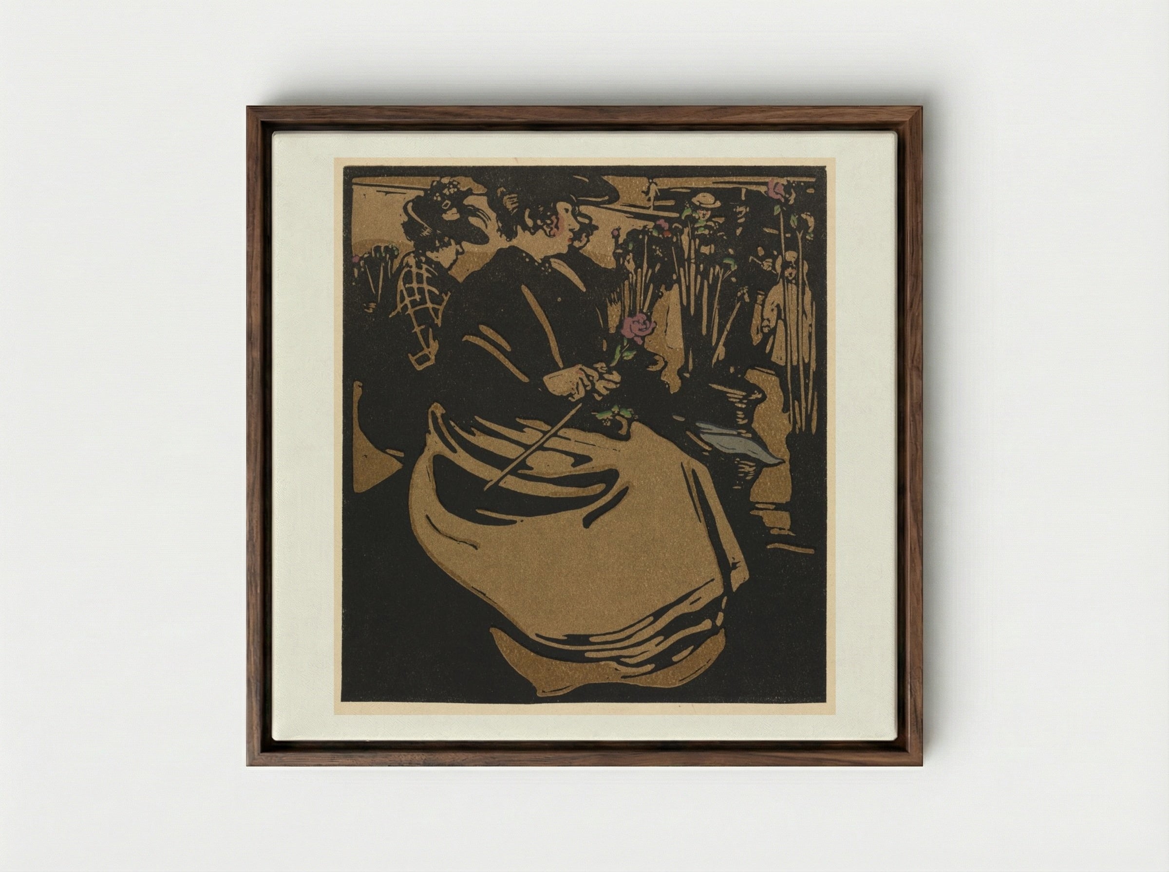 London Types: Flower Girl - William Nicholson - Framed Canvas Dark Wood