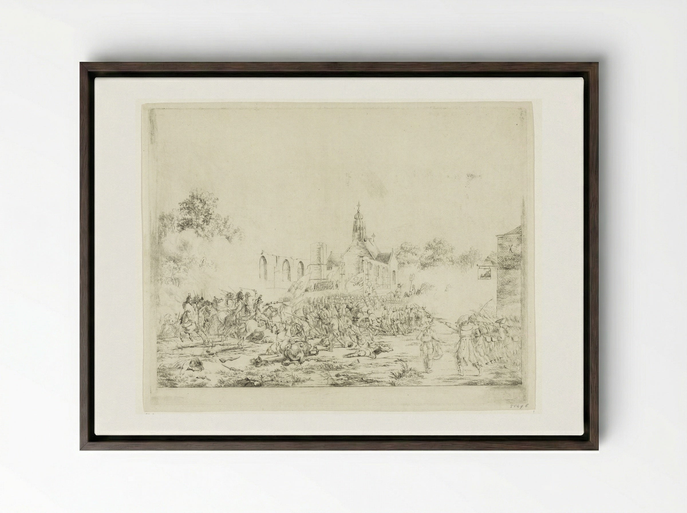 Slag bij Bergen, 19 september 1799 - Pieter Gerardus van Os - Framed Canvas Dark Wood