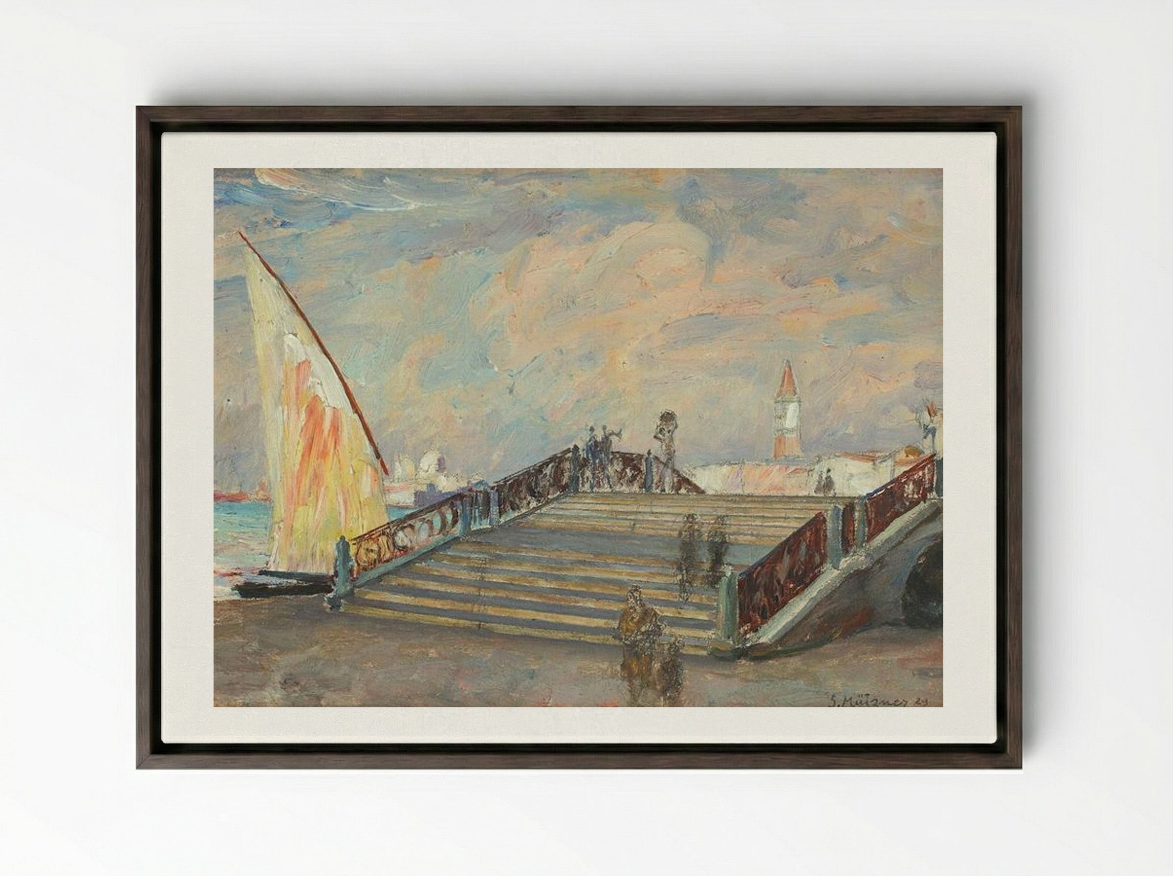 Bridge in Venice - Samuel Mützner - Framed Canvas Dark Wood