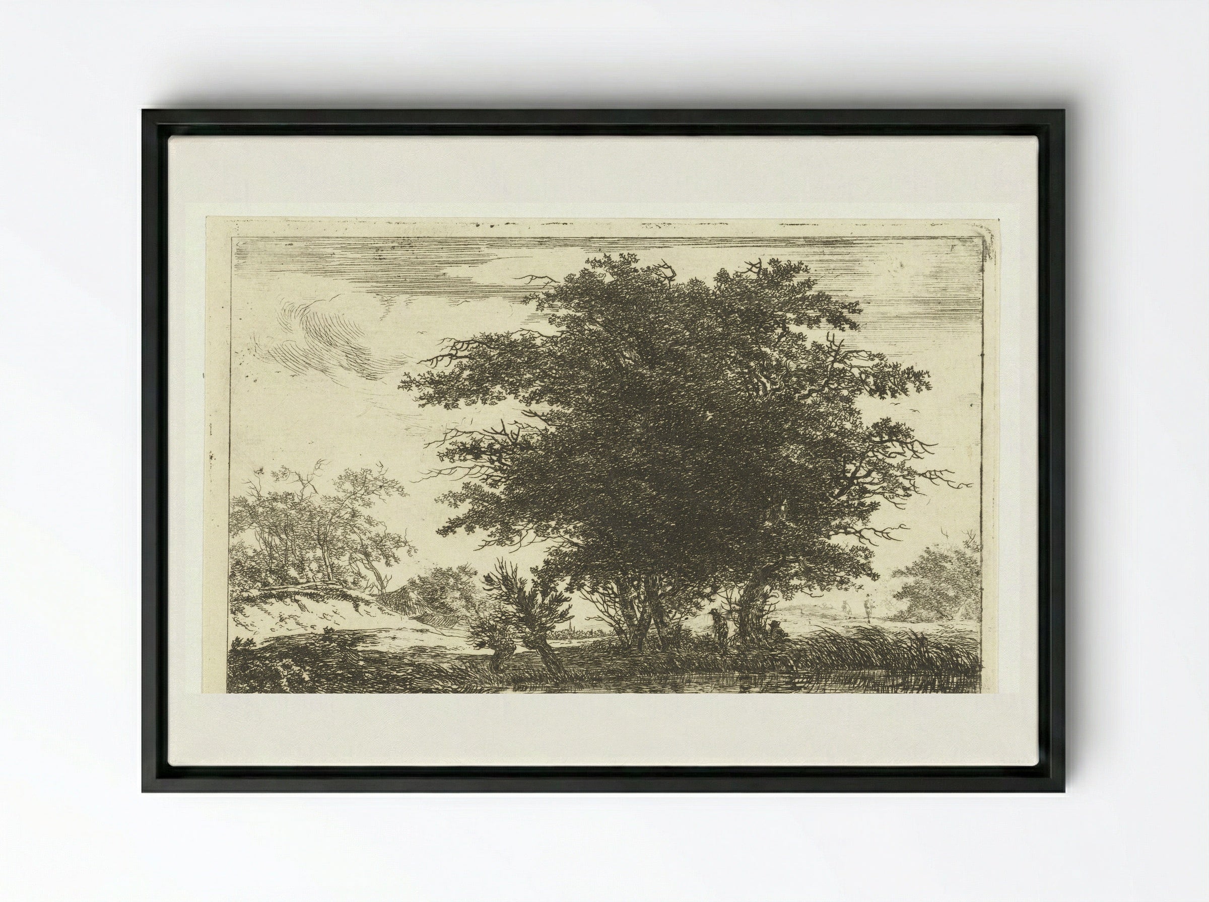 Zwaar geboomte aan een plas - Hermanus van Brussel - Framed Canvas Black