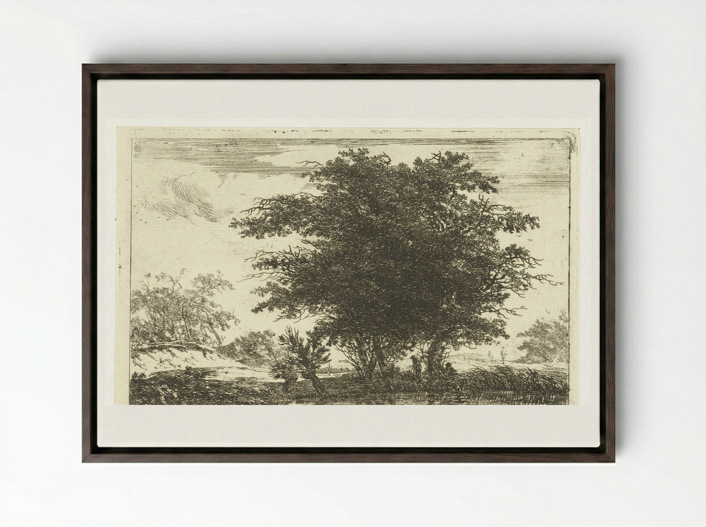 Zwaar geboomte aan een plas - Hermanus van Brussel - Framed Canvas Dark Wood