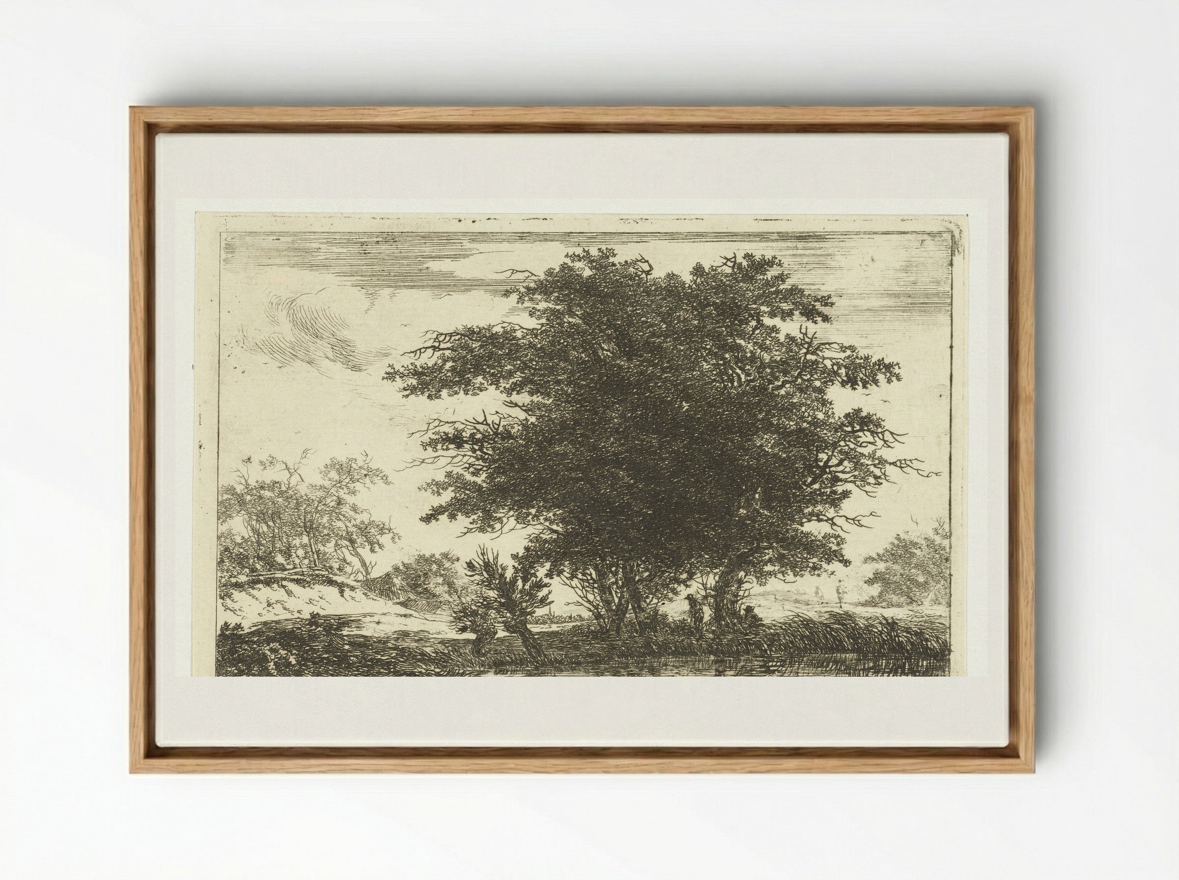 Zwaar geboomte aan een plas - Hermanus van Brussel - Framed Canvas Wood