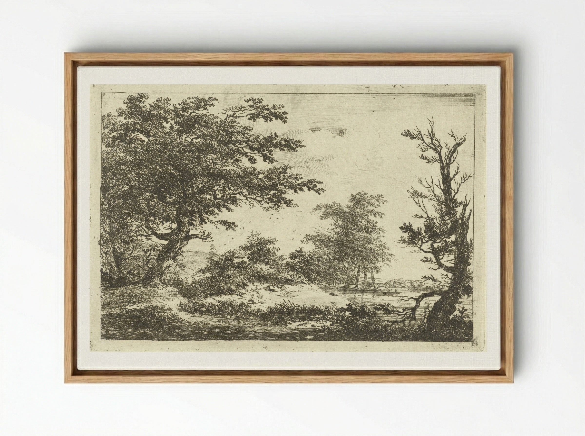 Landschap met heuvel, water en bomen - Hermanus van Brussel - Framed Canvas Wood