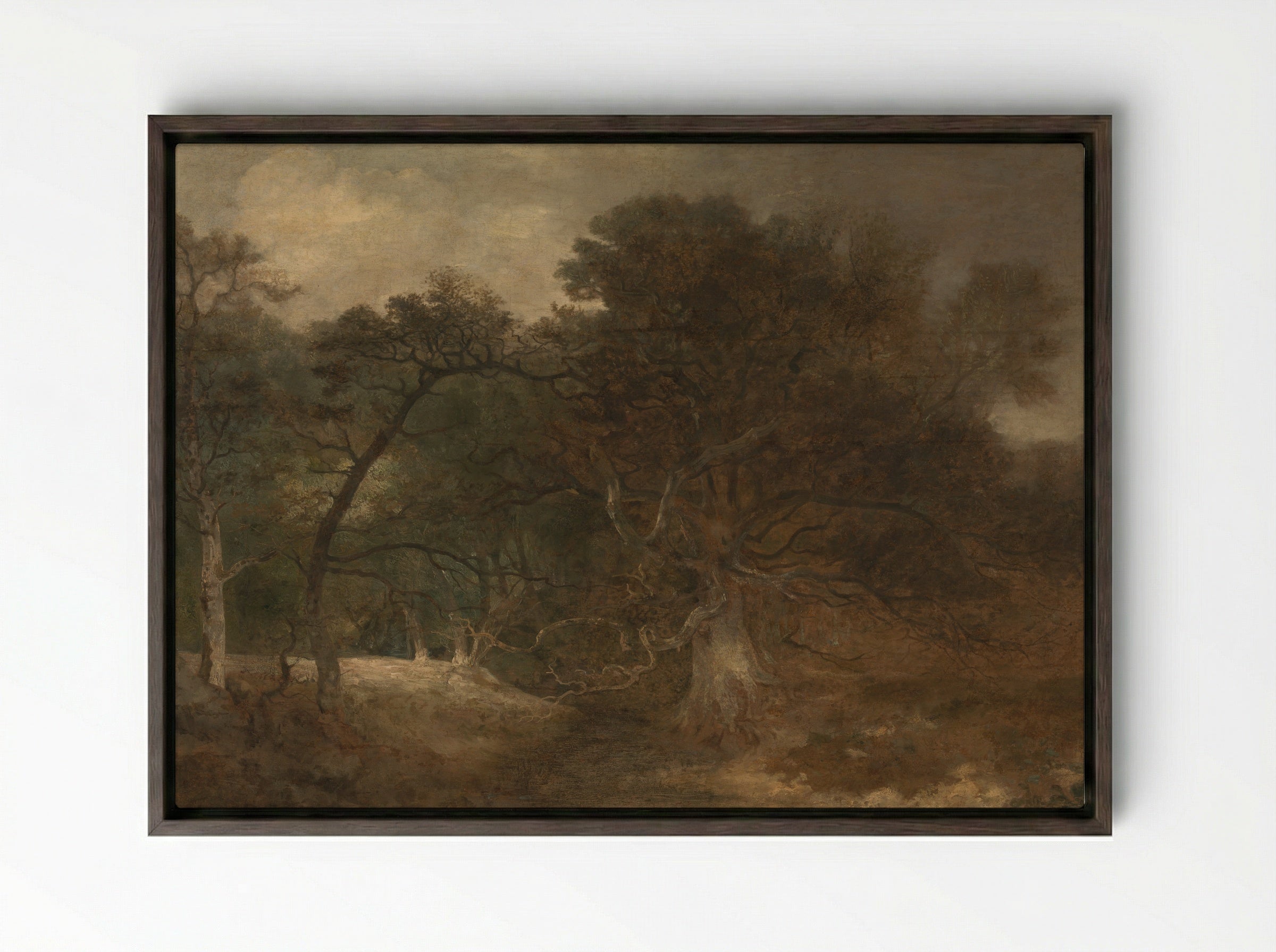 Landscape with a Waterfall near Norwich, Norfolk - John Crome - Framed Canvas Dark Wood