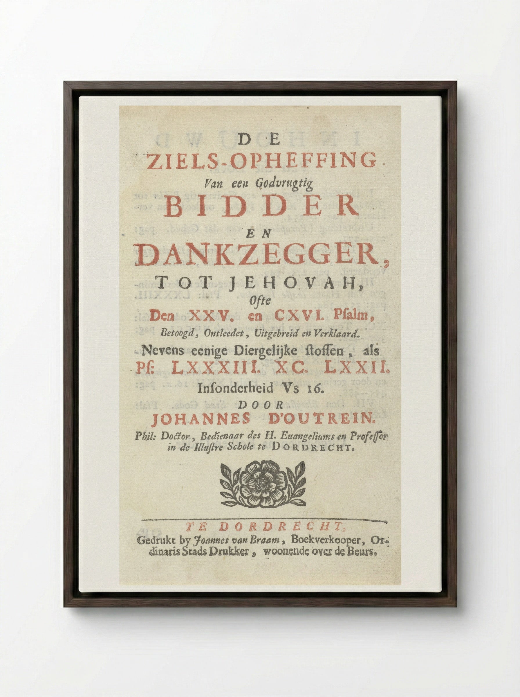 Title Page for De ziels-opheffing - Arnold Houbraken - Framed Canvas Dark Wood