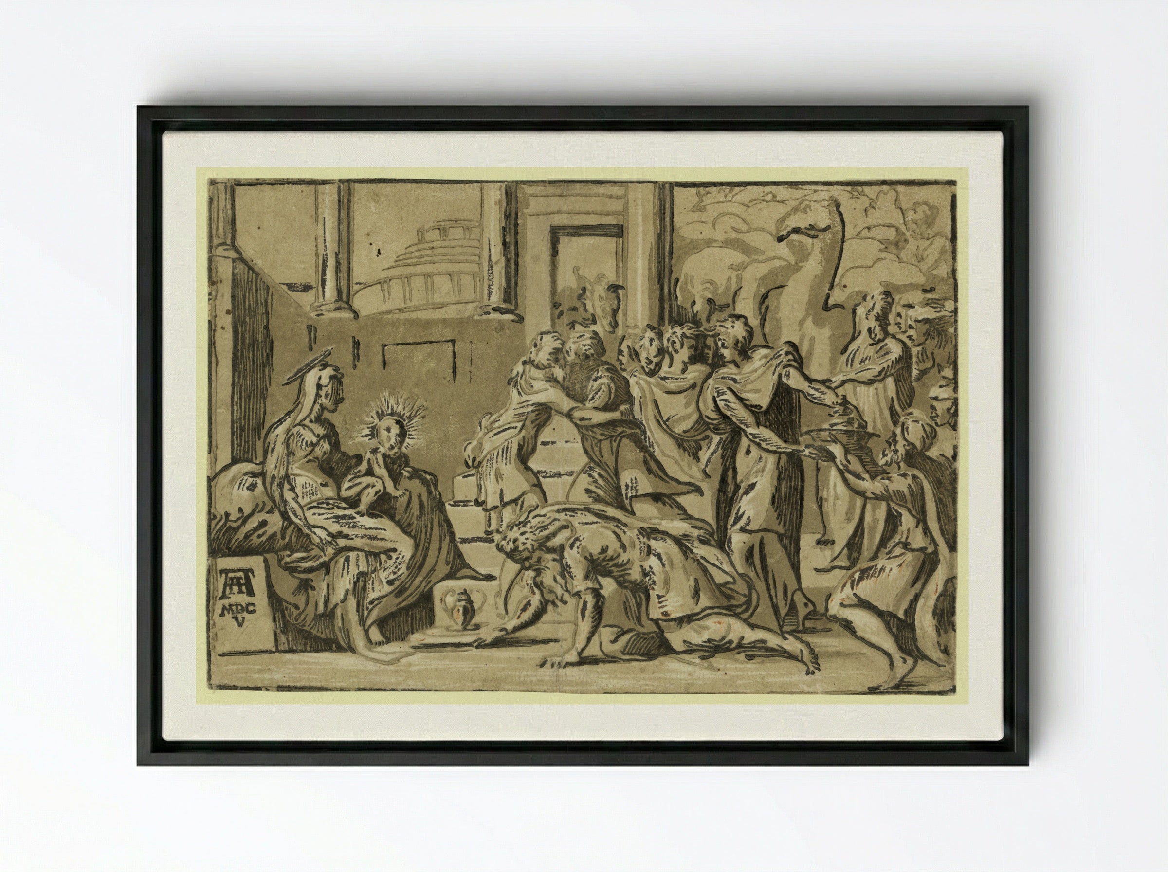 Adoration of the Magi - Andrea Andreani - Framed Canvas Black