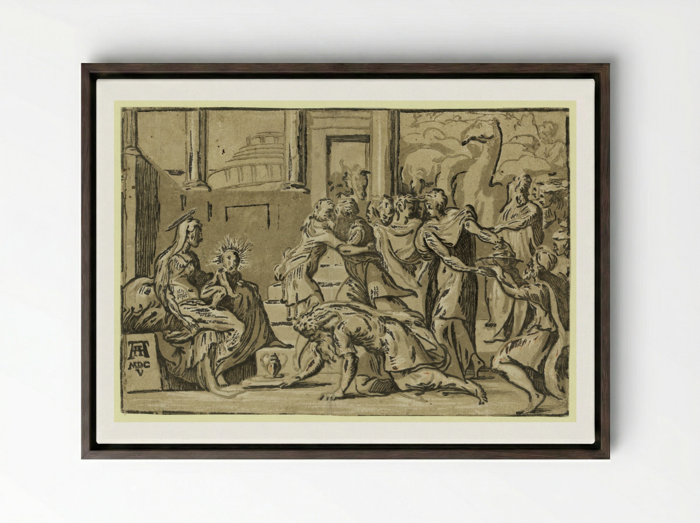 Adoration of the Magi - Andrea Andreani - Framed Canvas Dark Wood