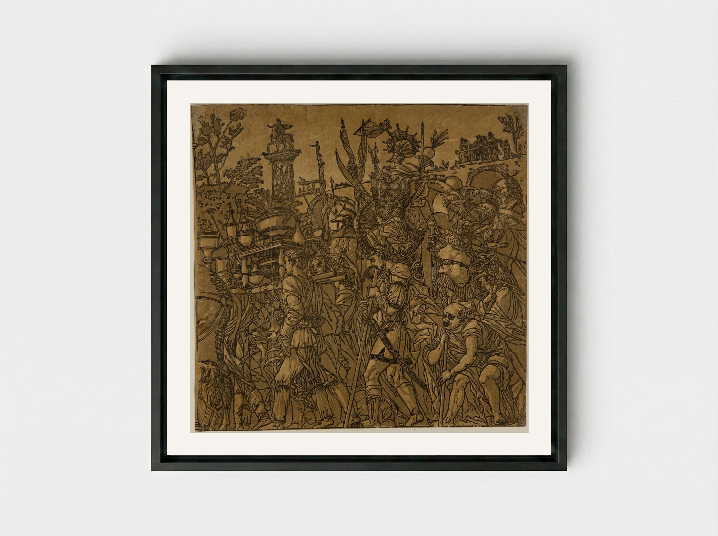 Triumph with Men Carrying Vases and Trophies - Andrea Andreani - Framed Canvas Black