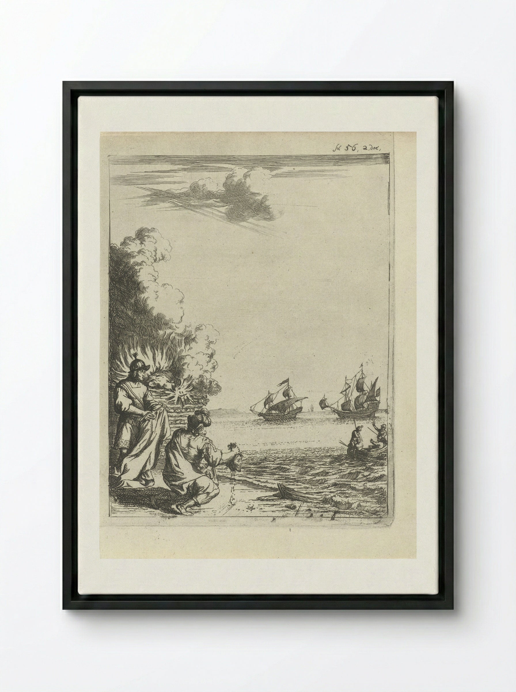 The Cremation of the Beheaded Body of Pompey - Arnold Houbraken - Framed Canvas Black