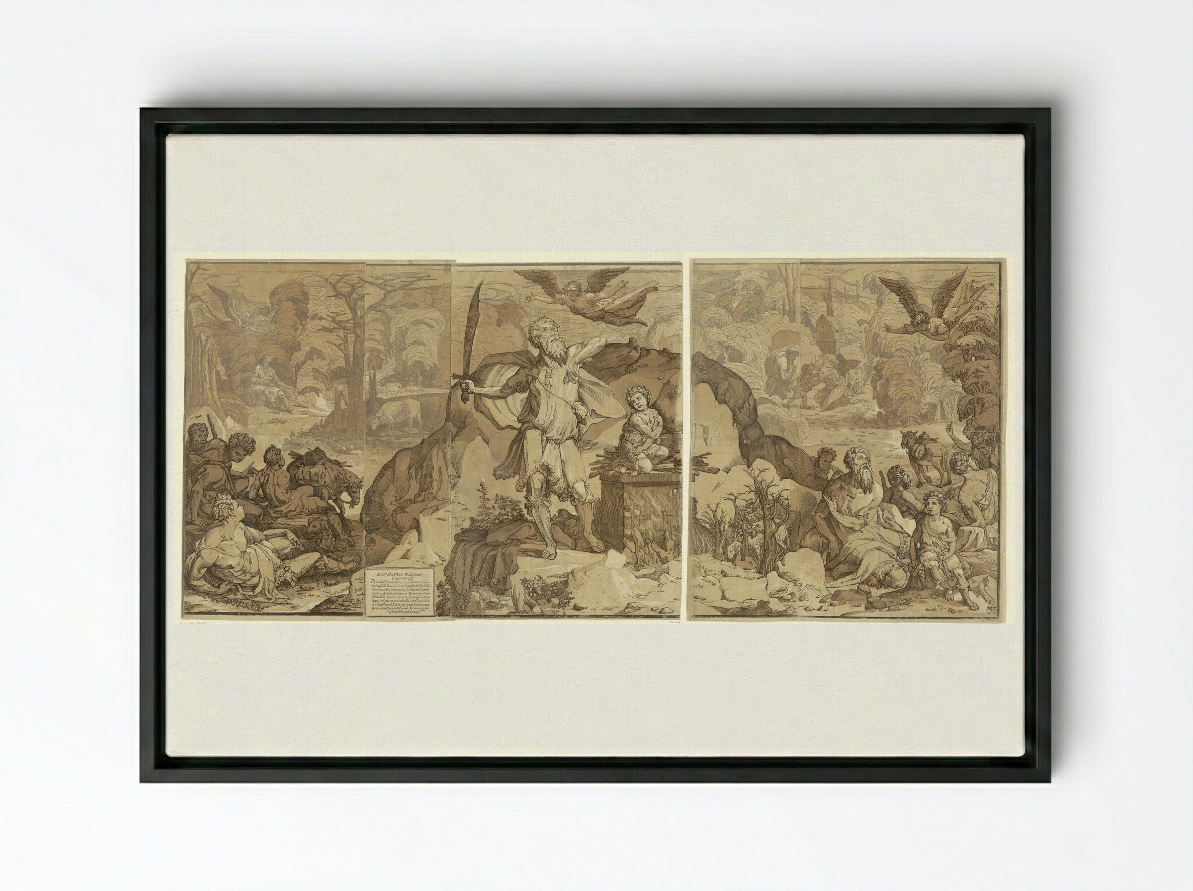 The Sacrifice of Isaac - Andrea Andreani - Framed Canvas Black