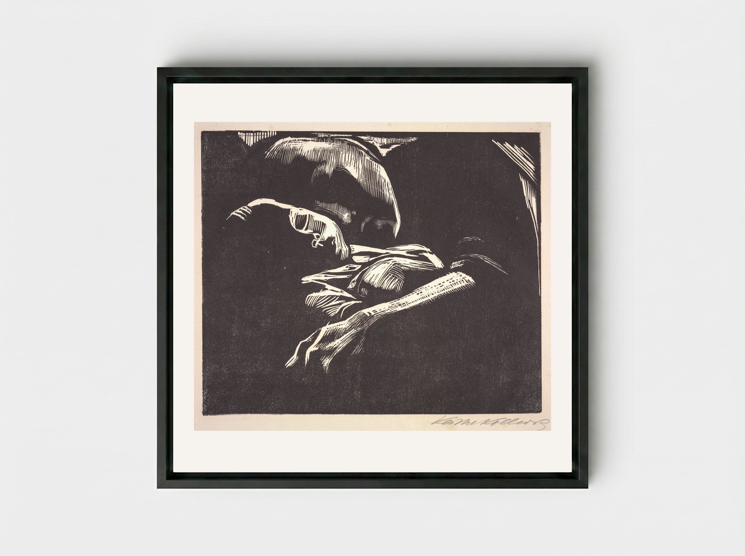 Pregnant Woman Contemplating Suicide - Käthe Kollwitz - Framed Canvas Black
