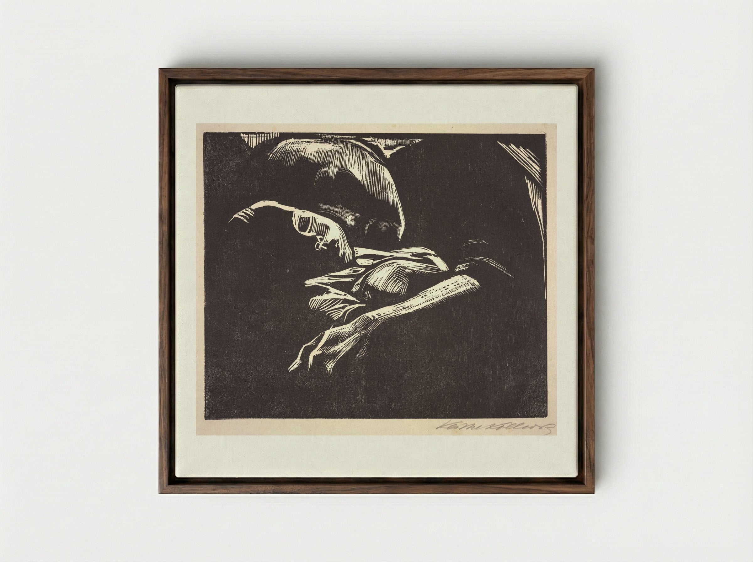 Pregnant Woman Contemplating Suicide - Käthe Kollwitz - Framed Canvas Dark Wood