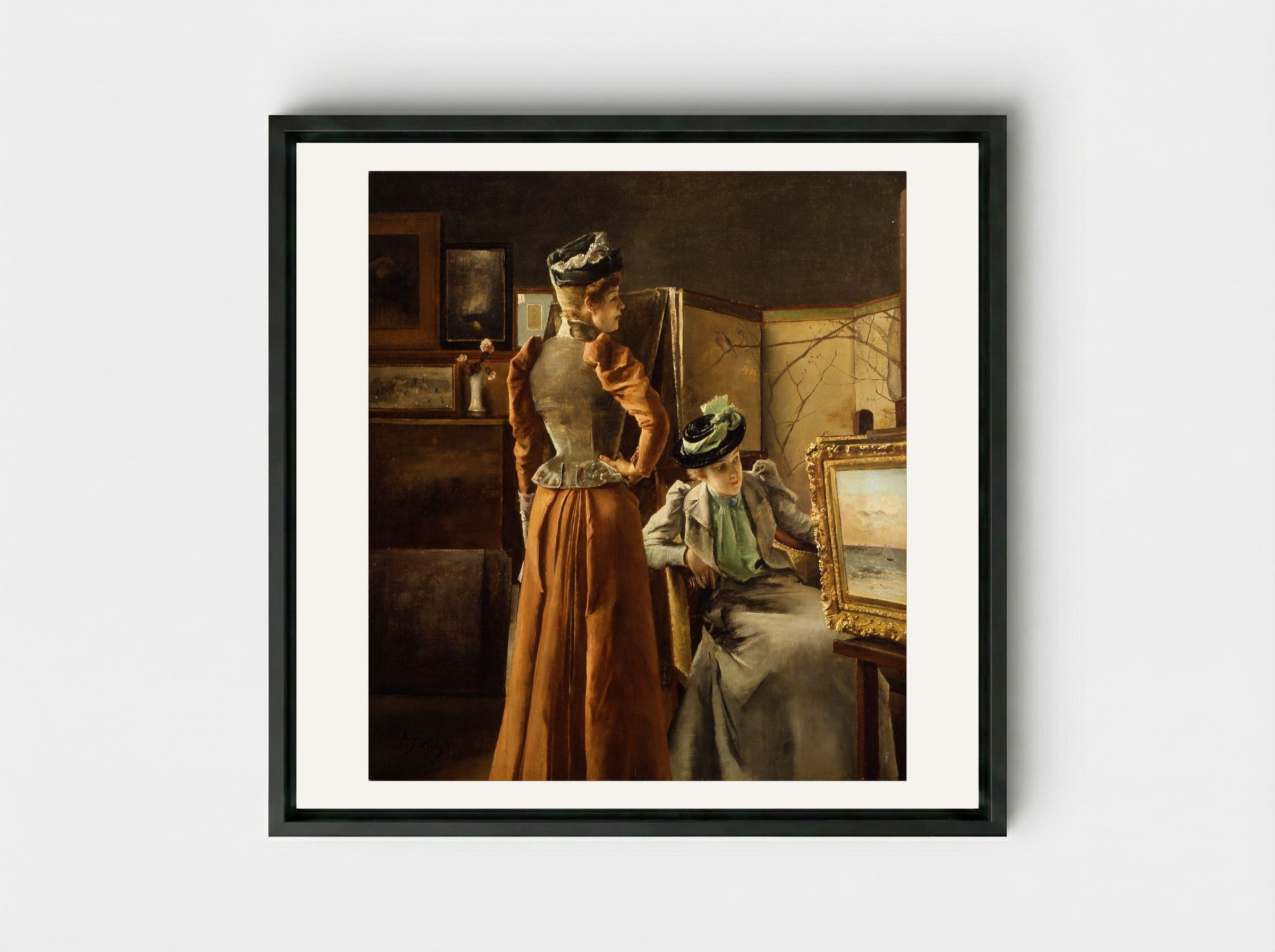 In the Studio - Alfred Stevens - Framed Canvas Black