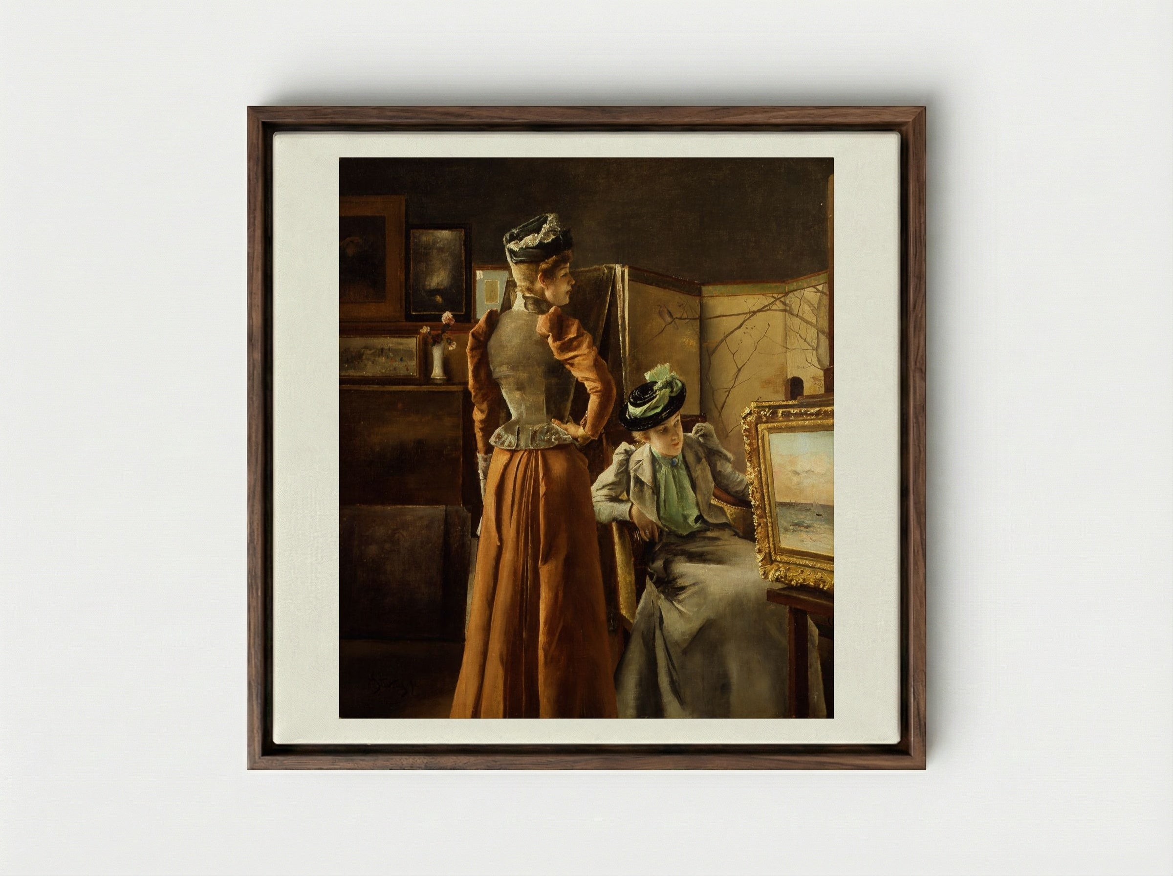 In the Studio - Alfred Stevens - Framed Canvas Dark Wood